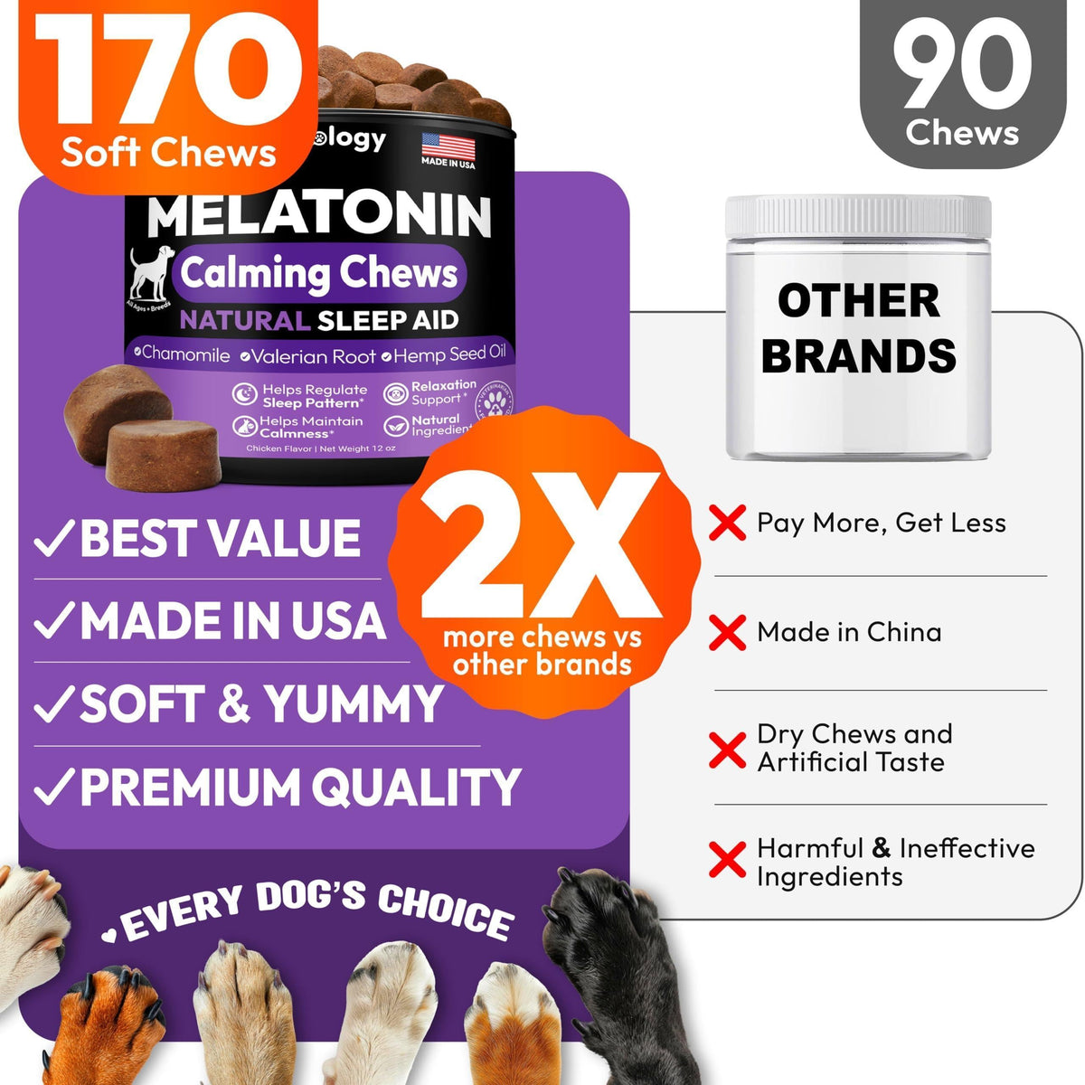 Melatonin Calming Chews for Dogs 170 Chews