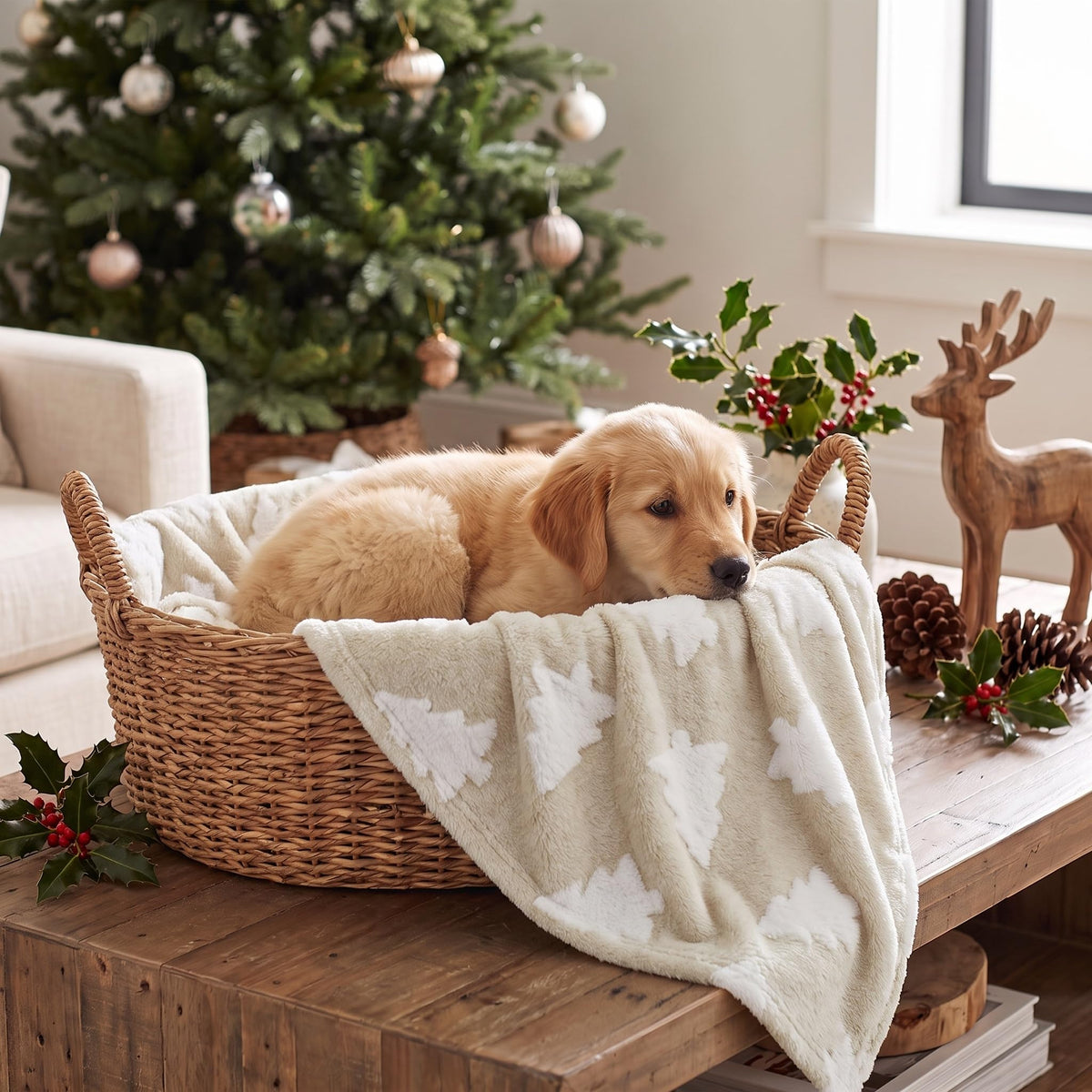 Horaldaily Red Christmas Trees Shape 3D Textured Pets Blanket 20x30