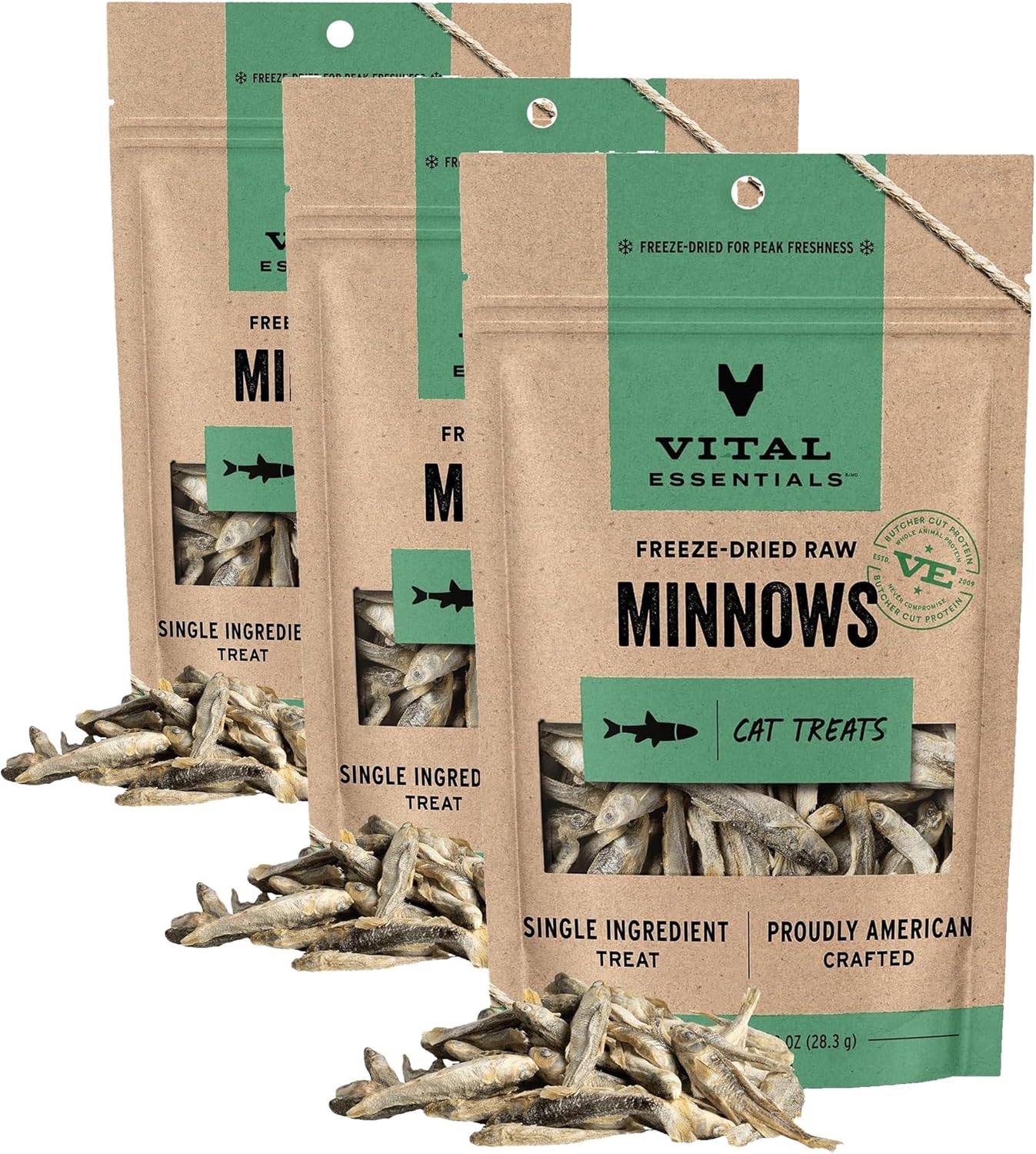 Vital Essentials Freeze Dried Minnows Cat Treats | Single Ingredient | Premium Quality | Grain Free, Healthy Treats for Cats, 1 oz Bag