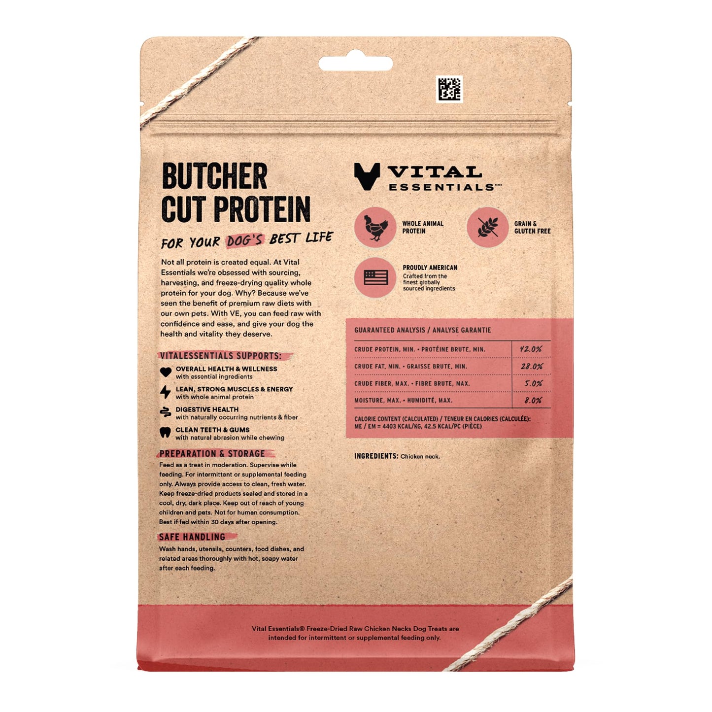 Vital Essentials Freeze Dried Raw Chicken Necks Dog Treats | Single Ingredient | Premium Quality | Grain Free Treats for Dogs, 9 oz Bag