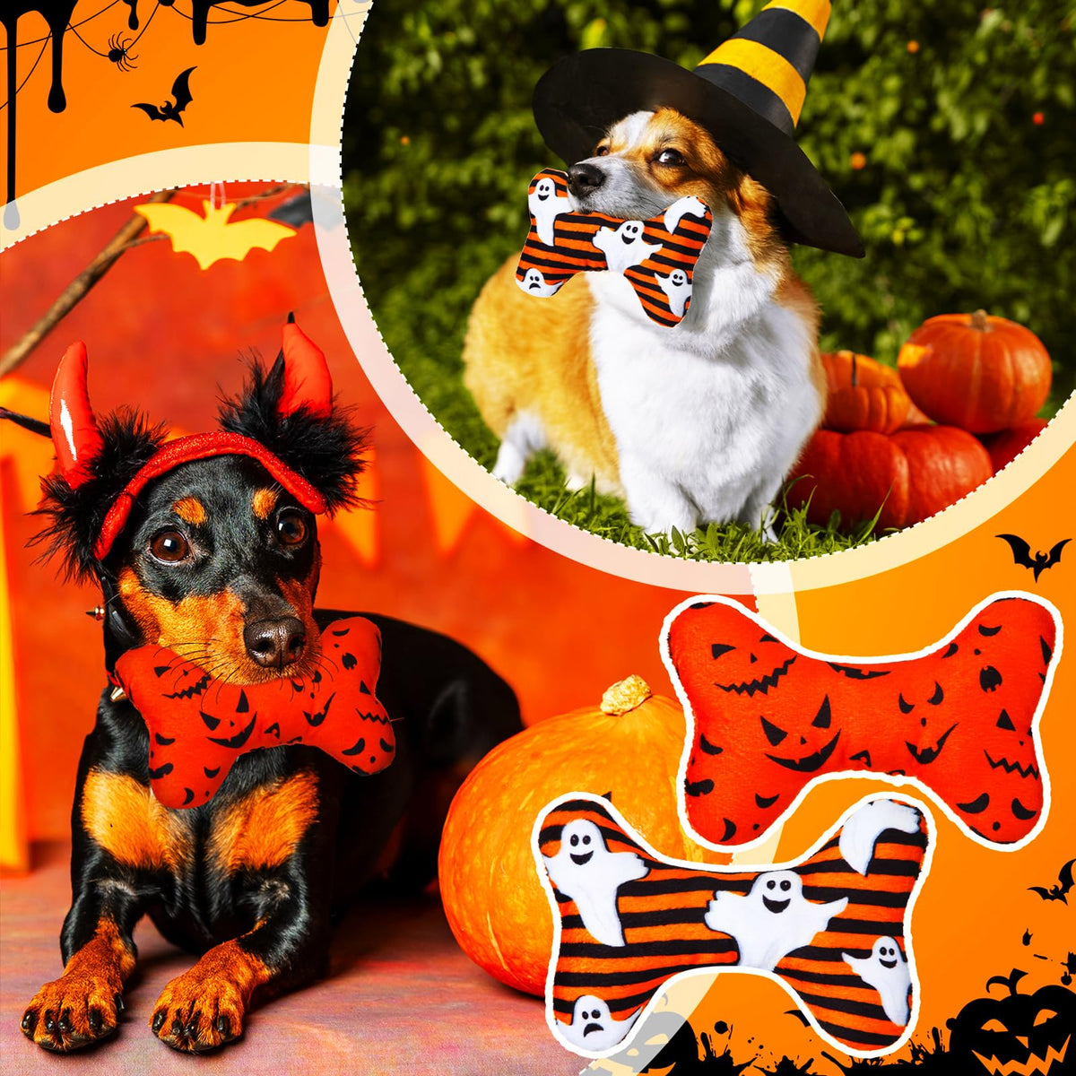 6 Pcs Fall Dog Toys Bone Shaped Thanksgiving Dog Chew Toy
