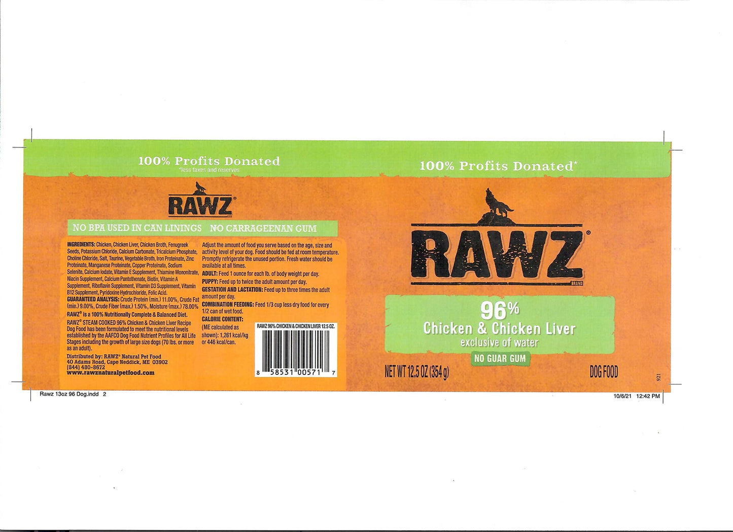 Rawz 96% Meat Canned Wet Food for Dogs 12 Pack/ 12.5 oz. Cans (Beef/Beef Liver)
