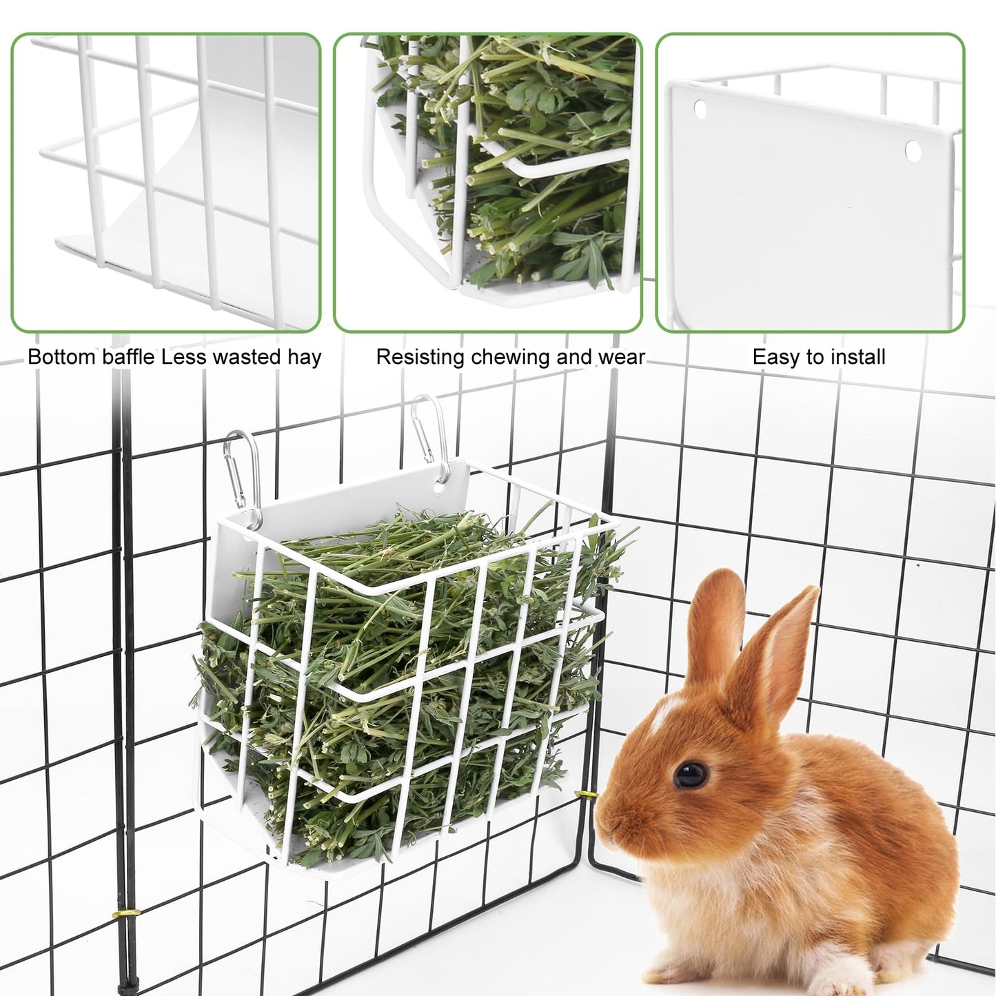 Guinea Pig Hay Feeder，Rabbit Hay Feeder with Heavy-Duty Metal Frame Hay Holder，for Bunny, Guinea Pigs,Chinchillas-6.9x4.7x6.6 inch