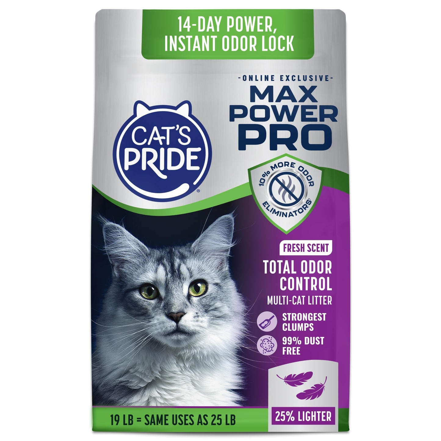 Cat's Pride Max Power: Total Odor Control - Up to 10 Days of Powerful Odor Control - Strong Clumping - 99% Dust Free - Multi-Cat Litter, Scented, 15 Pounds