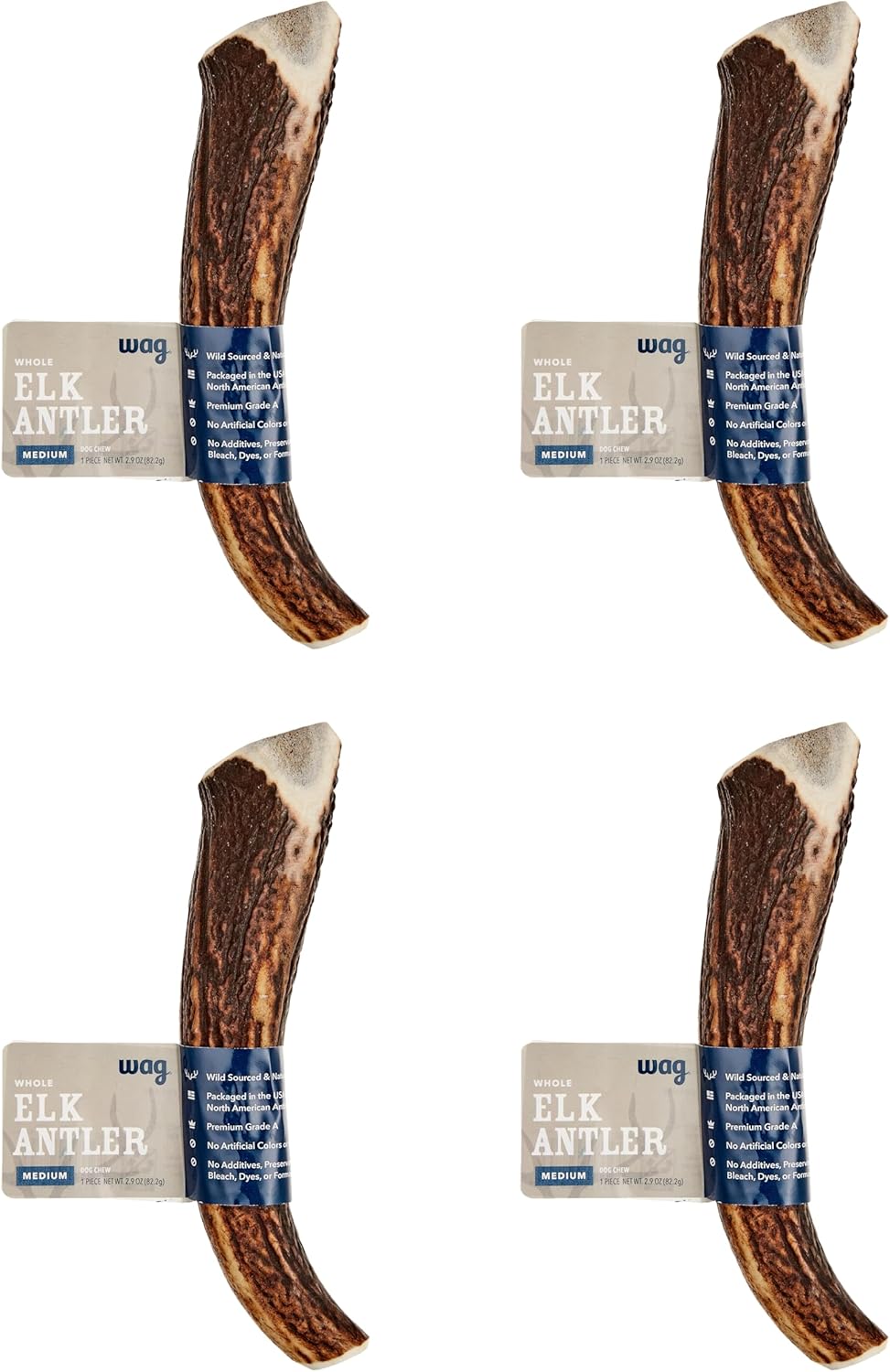 Amazon Brand - Wag Dog Elk Antler Chew, Naturally Shed, Whole, Large 8-9.5 inches, Long Lasting for Aggressive Chewers, Best for Dogs 30-45 lbs, 3.60 Ounce (Pack of 1)