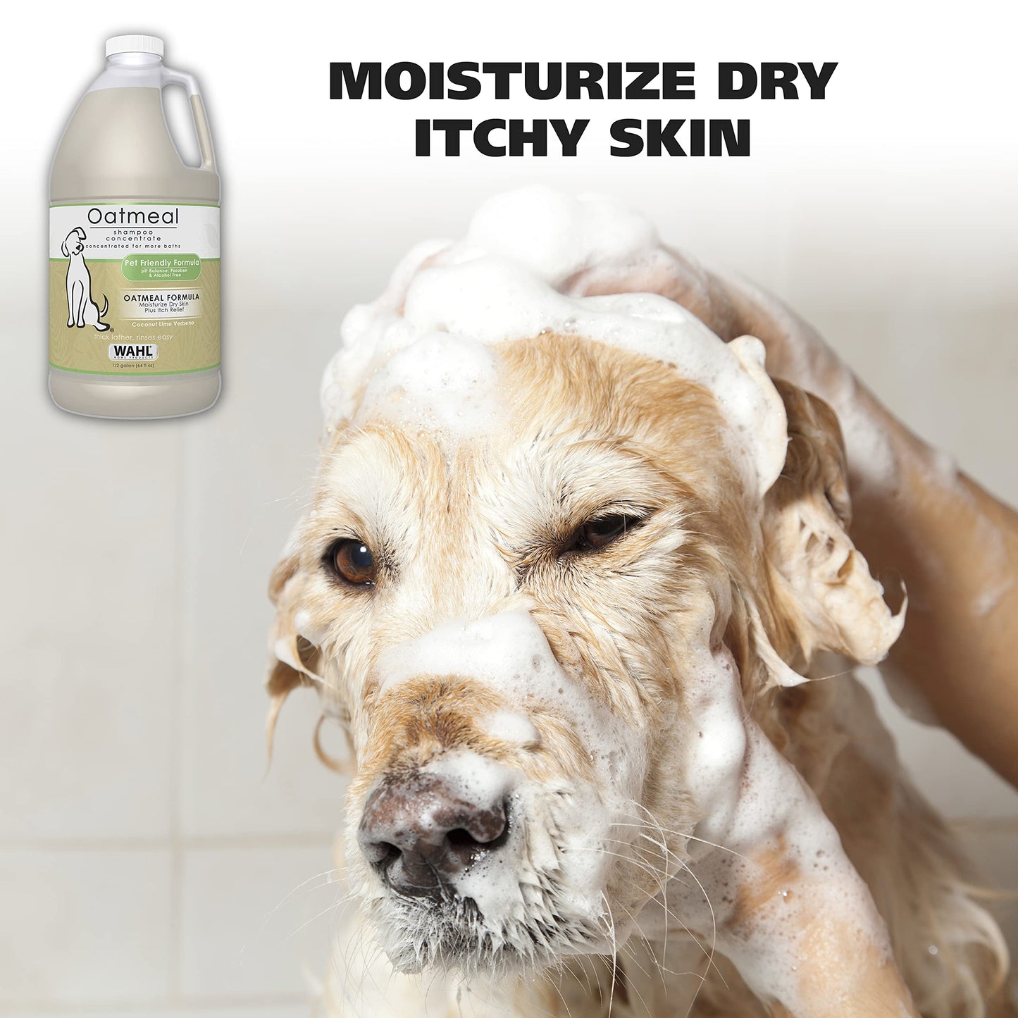 Wahl USA Dry Skin & Itch Relief Pet Shampoo for Dogs – Oatmeal Formula with Coconut Lime Verbena Scent & Pet Friendly Formula, 24 Oz - Model 820004A