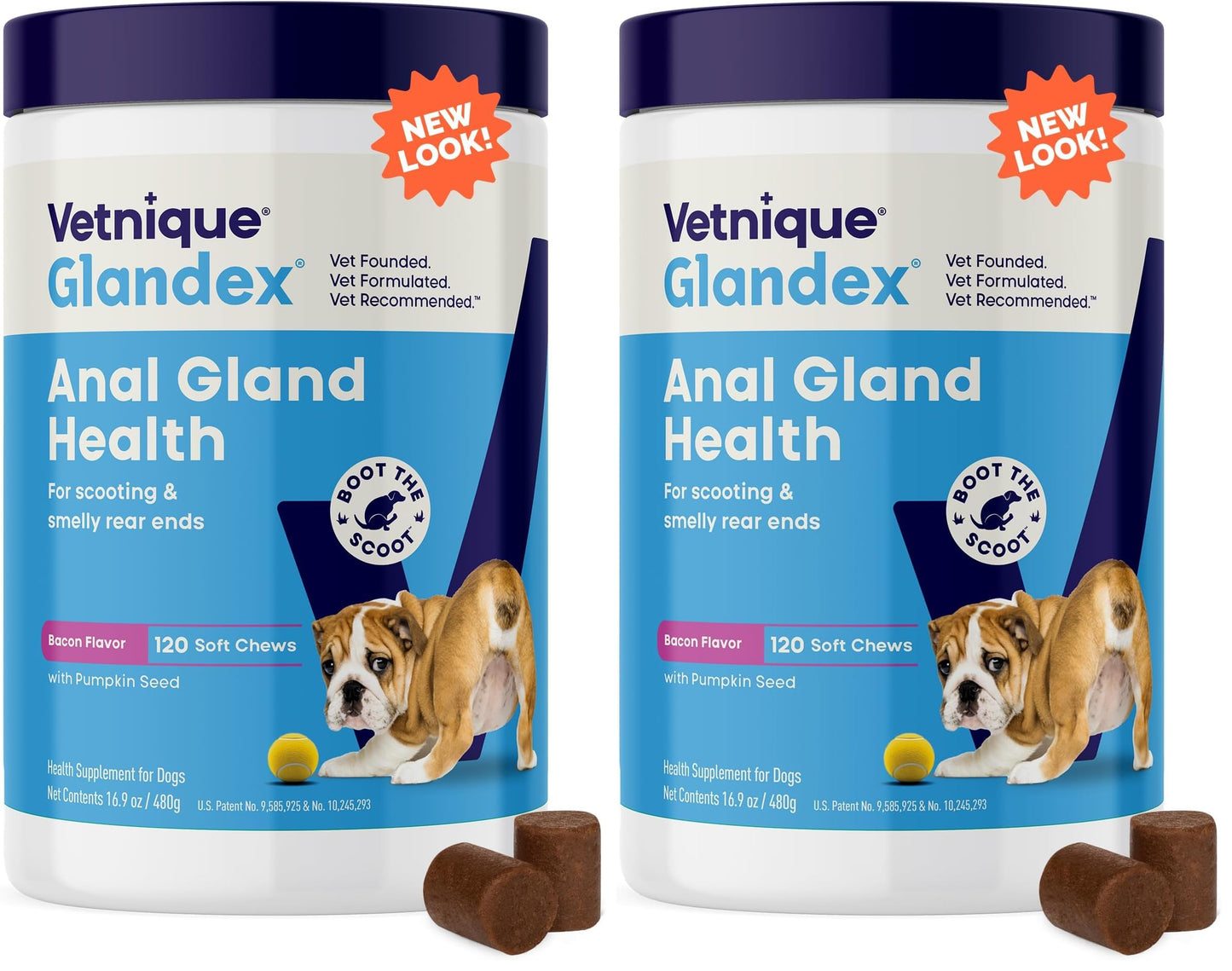 Vetnique Glandex Anal Gland Soft Chew Treats with Pumpkin for Dogs Digestive Enzymes, Probiotics Fiber Supplement for Dogs Boot the Scoot (30ct, Peanut Butter Chews)