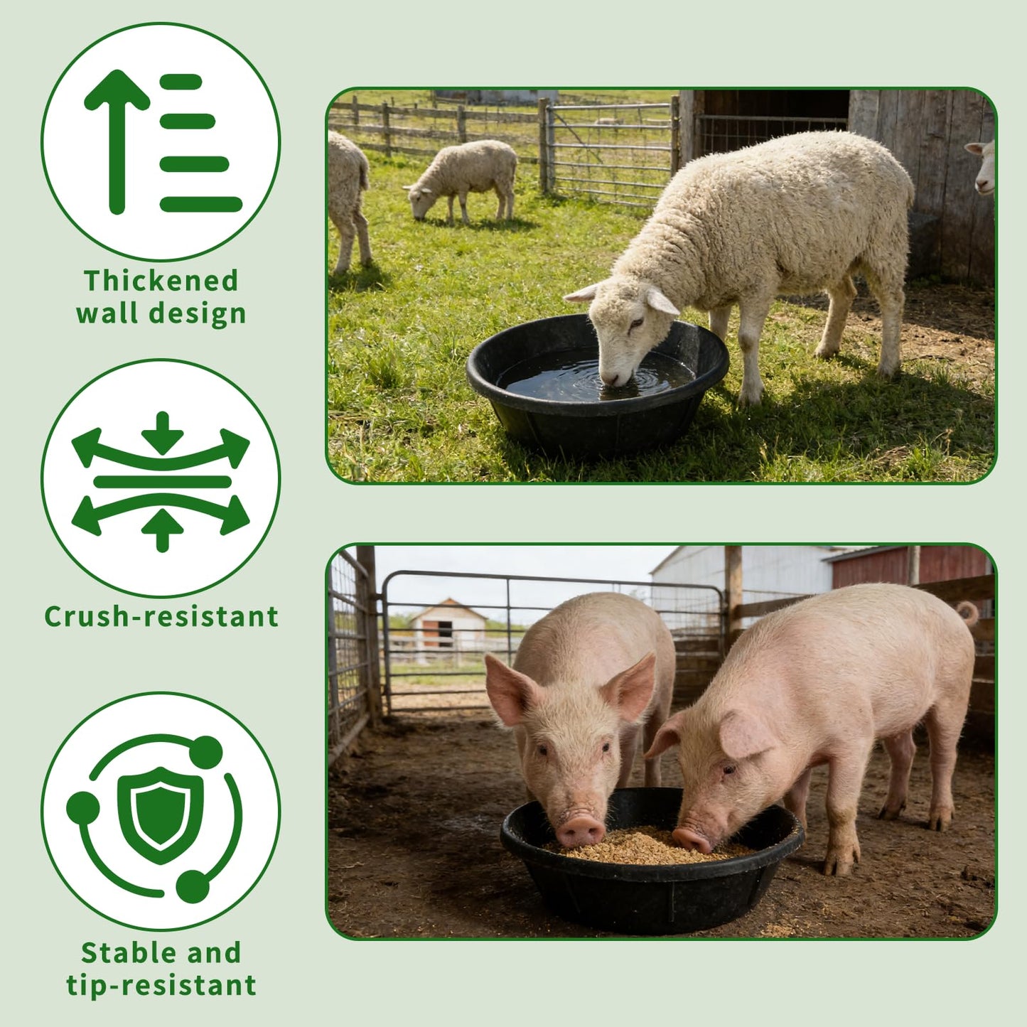 2Pcs Rubber Feed Pan, 1 Gallon Horse Feed Bucket Utility Feed Bucket, 10.6 x 4.1Inches Rubber Bowl Chicken Dust Bath Livestock Water Bowl for Pig Goat Chicken Dogs Farm Small Animal
