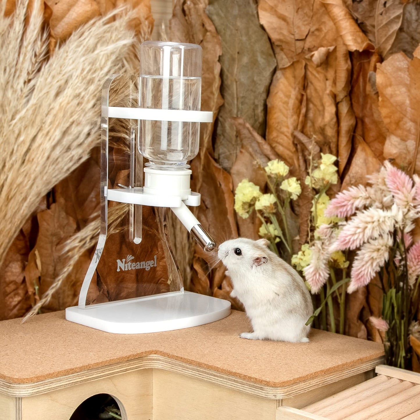 Niteangel Water Bottle with Stand for Syrian Dwarf Hamsters Gerbils Mice Rats Degus Small pet Rodents(White)