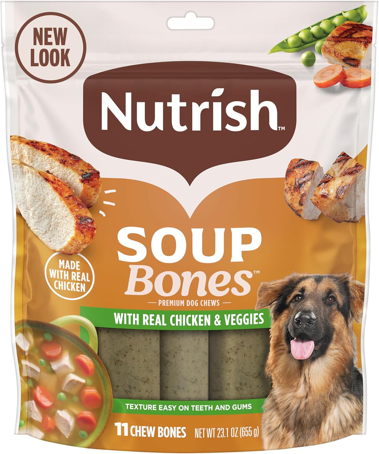 Nutrish Soup Bones Premium Dog Chews with Real Chicken and Veggies, 6.3 oz. Bag, Pack of 8 (Rachael Ray)