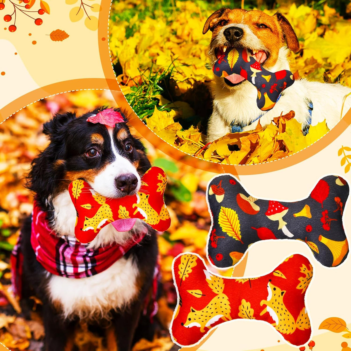 6 Pcs Fall Dog Toys Bone Shaped Thanksgiving Dog Chew Toy