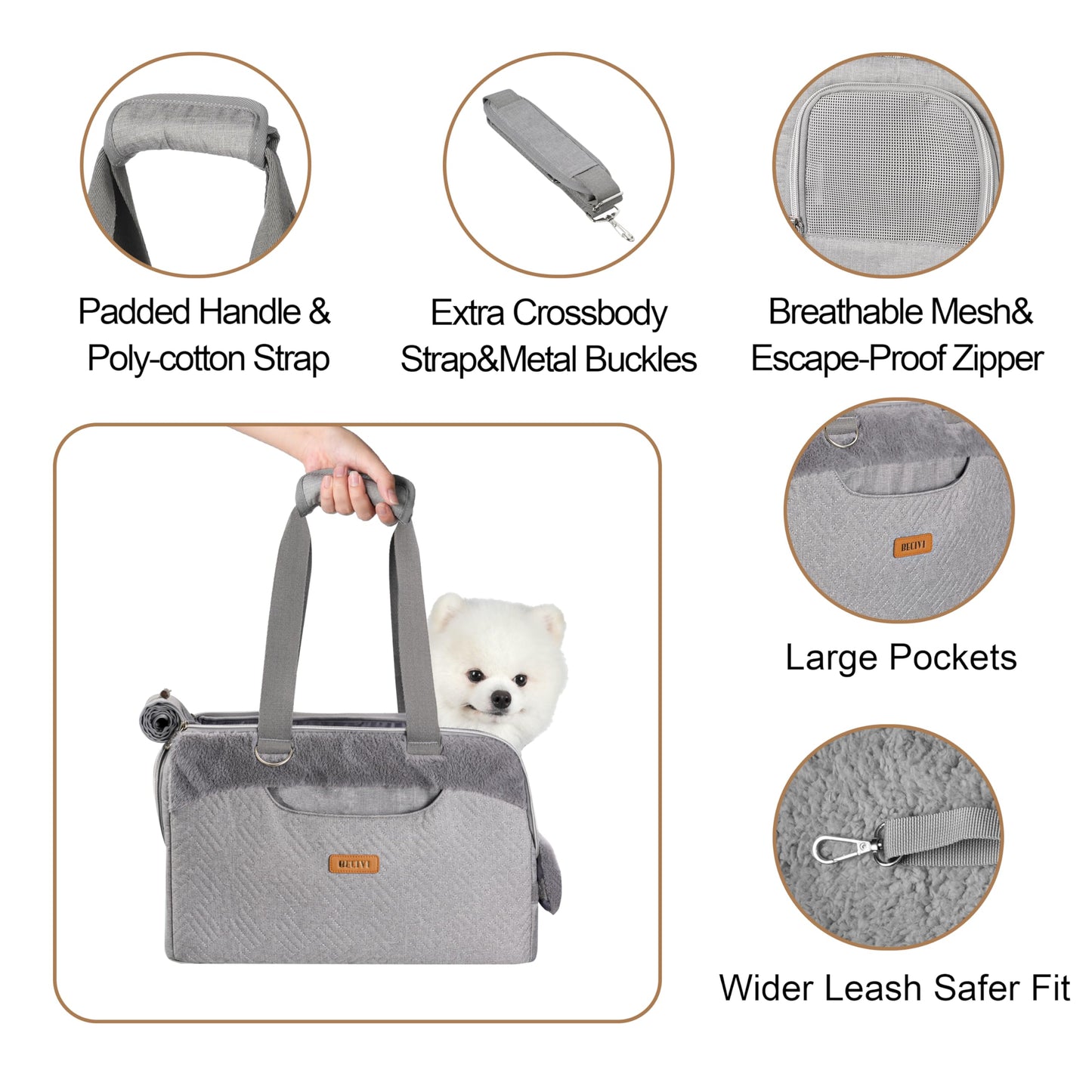 Dog Purse Carrier for Small Dogs Cats Rabbits Up to 12lbs, Lightweight Pet Sling Carriers with Crossbody Strap, Portable Puppy Soft Sided Tote Bag Carrier for Vet,Hiking,Travel Black
