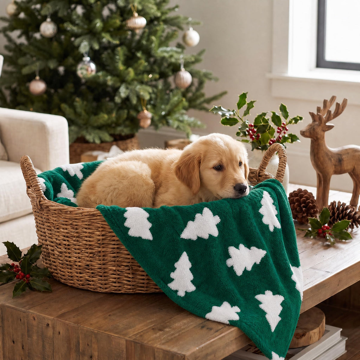 Horaldaily Red Christmas Trees Shape 3D Textured Pets Blanket 20x30