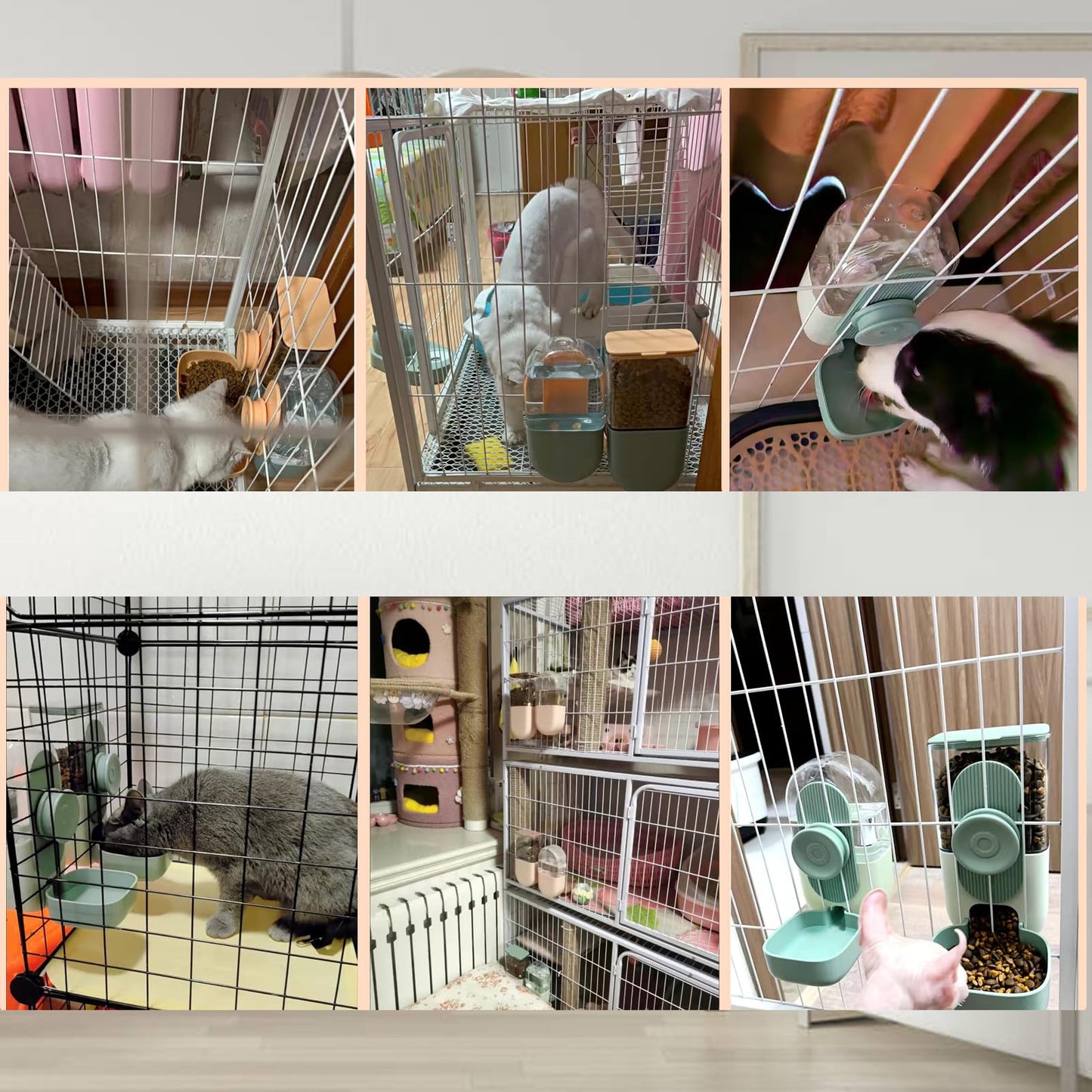 Lemtrflo Hanging Automatic Food and Water Dispenser, Gravity Rabbit Feeder Set, Cage Cat and Bunny Food Bowl (Cage Grid Spacing Over 1.2'')