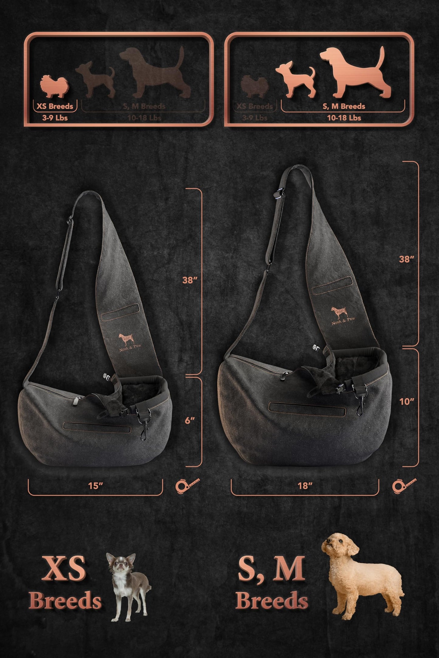 Noah & Paw Dog Sling Carrier for Small Dogs 5-18lb, Dog Sling for Small Dogs and Cats, Dog Carrier with Adjustable Padded Strap, Denim Lined with Fur, 3X Safety Features, Machine Washable