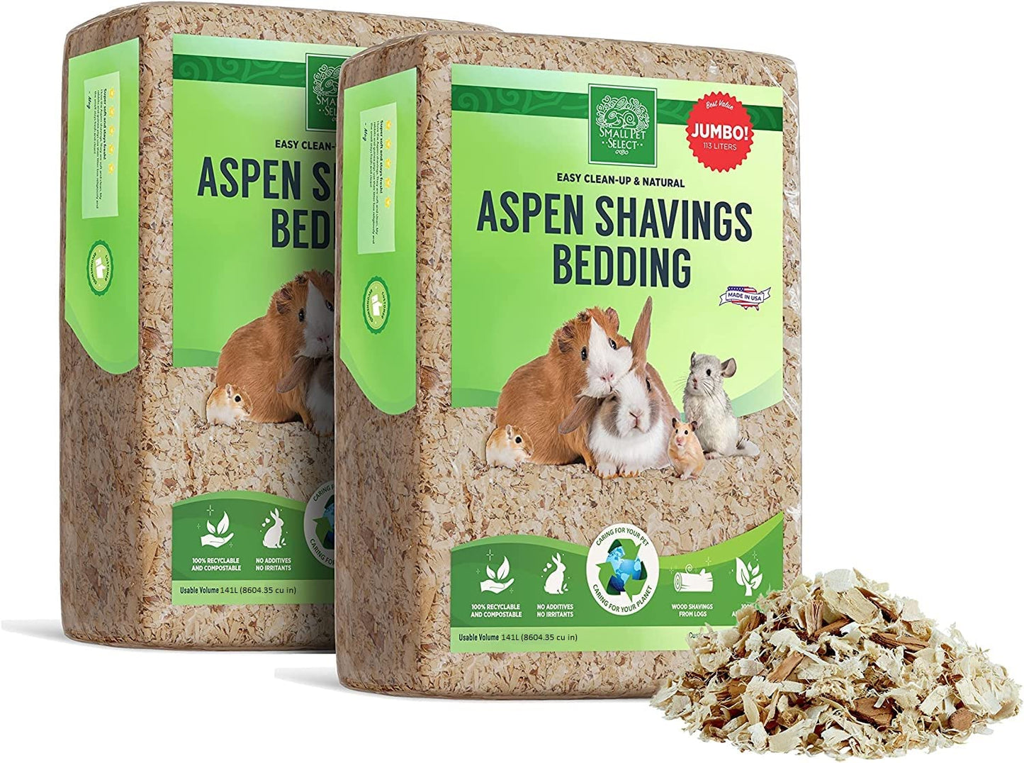 Small Pet Select Premium Natural Aspen Bedding, Animal Bedding for Small Indoor and Outdoor Pets, Made in The USA, Jumbo Size 141 L Pack