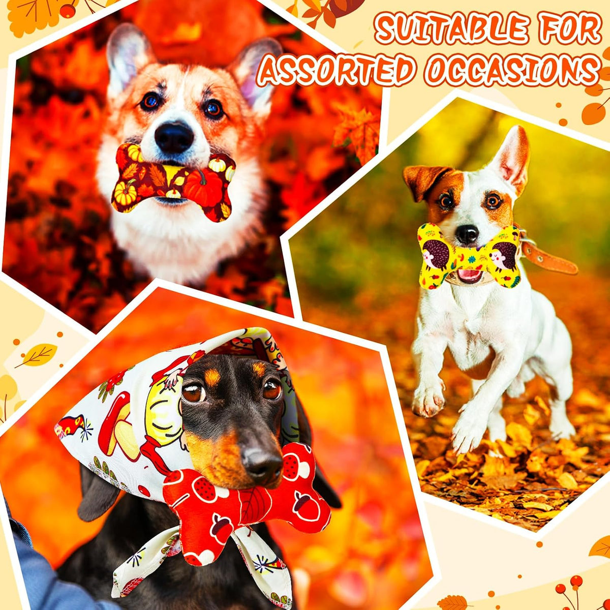6 Pcs Fall Dog Toys Bone Shaped Thanksgiving Dog Chew Toy