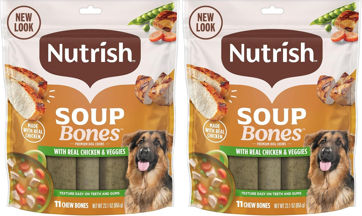 Nutrish Soup Bones Premium Dog Chews with Real Chicken and Veggies, 6.3 oz. Bag, Pack of 8 (Rachael Ray)