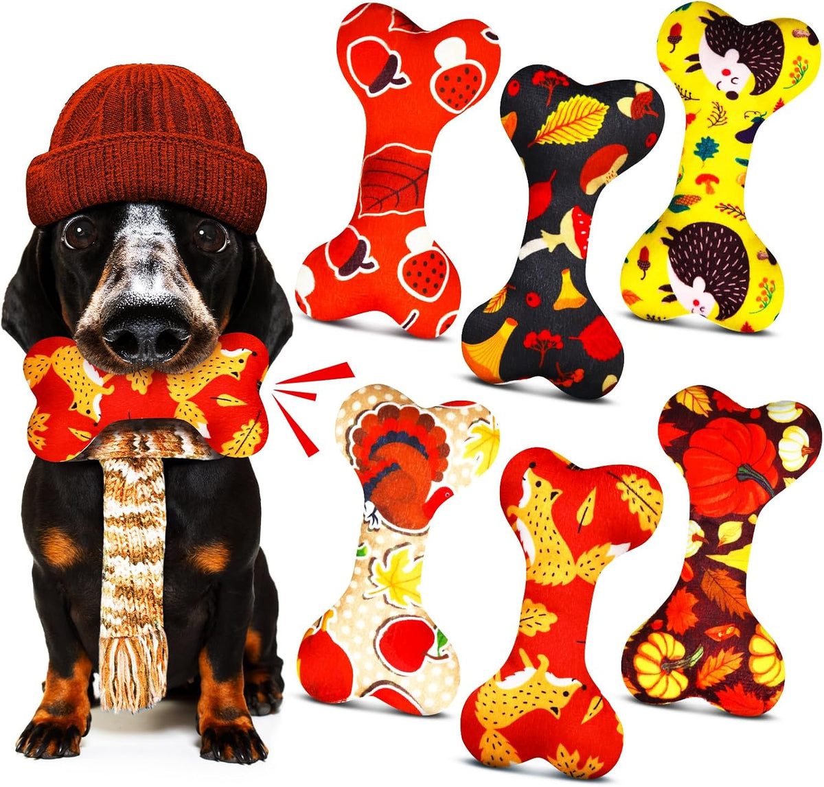 6 Pcs Fall Dog Toys Bone Shaped Thanksgiving Dog Chew Toy