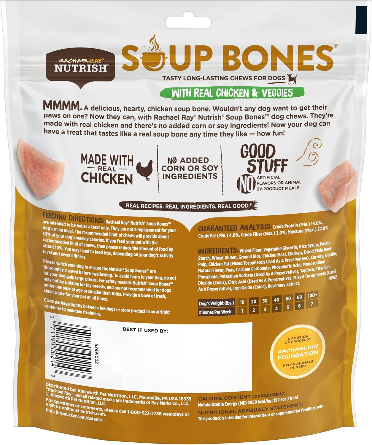 Nutrish Soup Bones Premium Dog Chews with Real Chicken and Veggies, 6.3 oz. Bag, Pack of 8 (Rachael Ray)