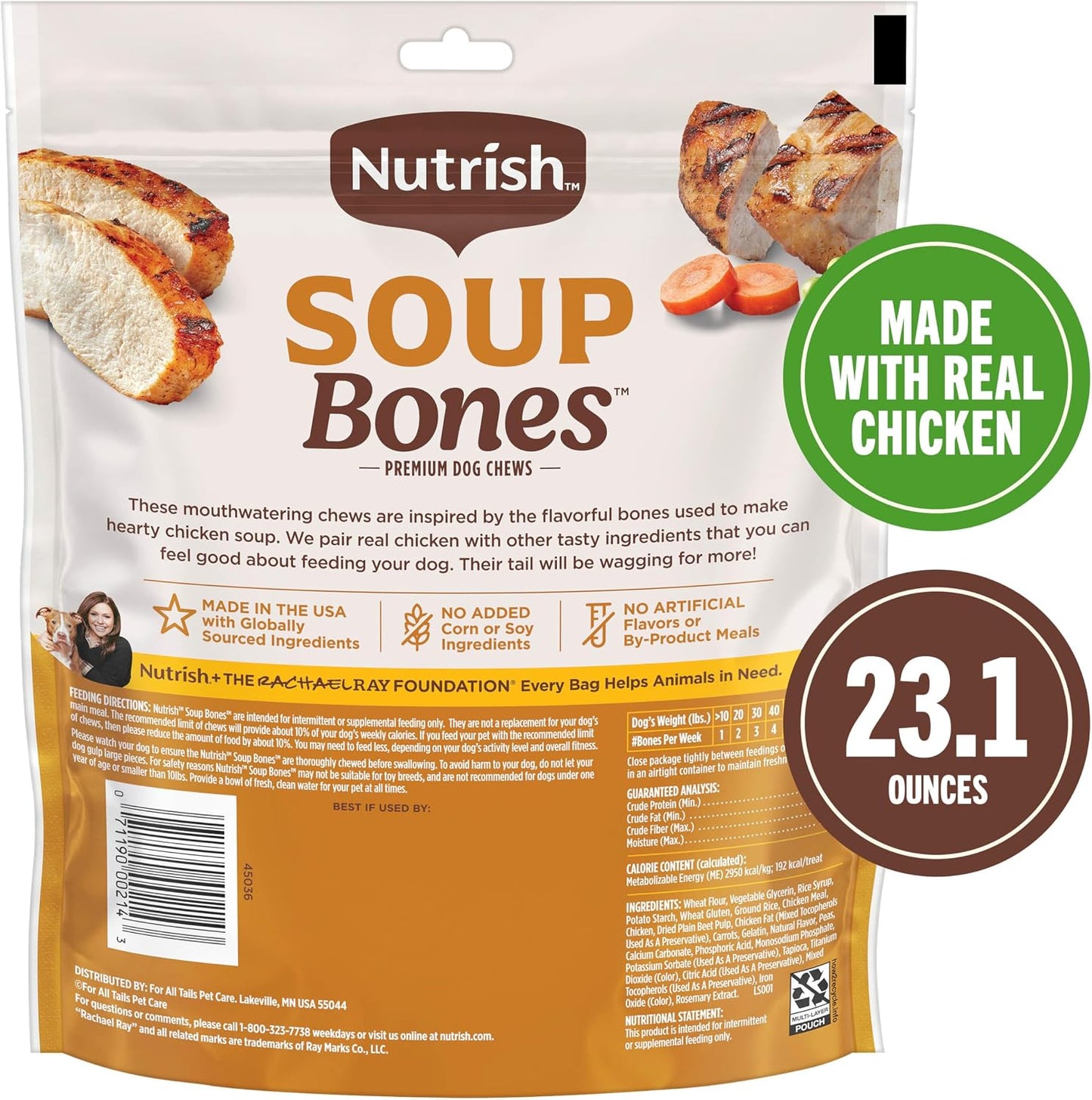 Nutrish Soup Bones Premium Dog Chews with Real Chicken and Veggies, 6.3 oz. Bag, Pack of 8 (Rachael Ray)