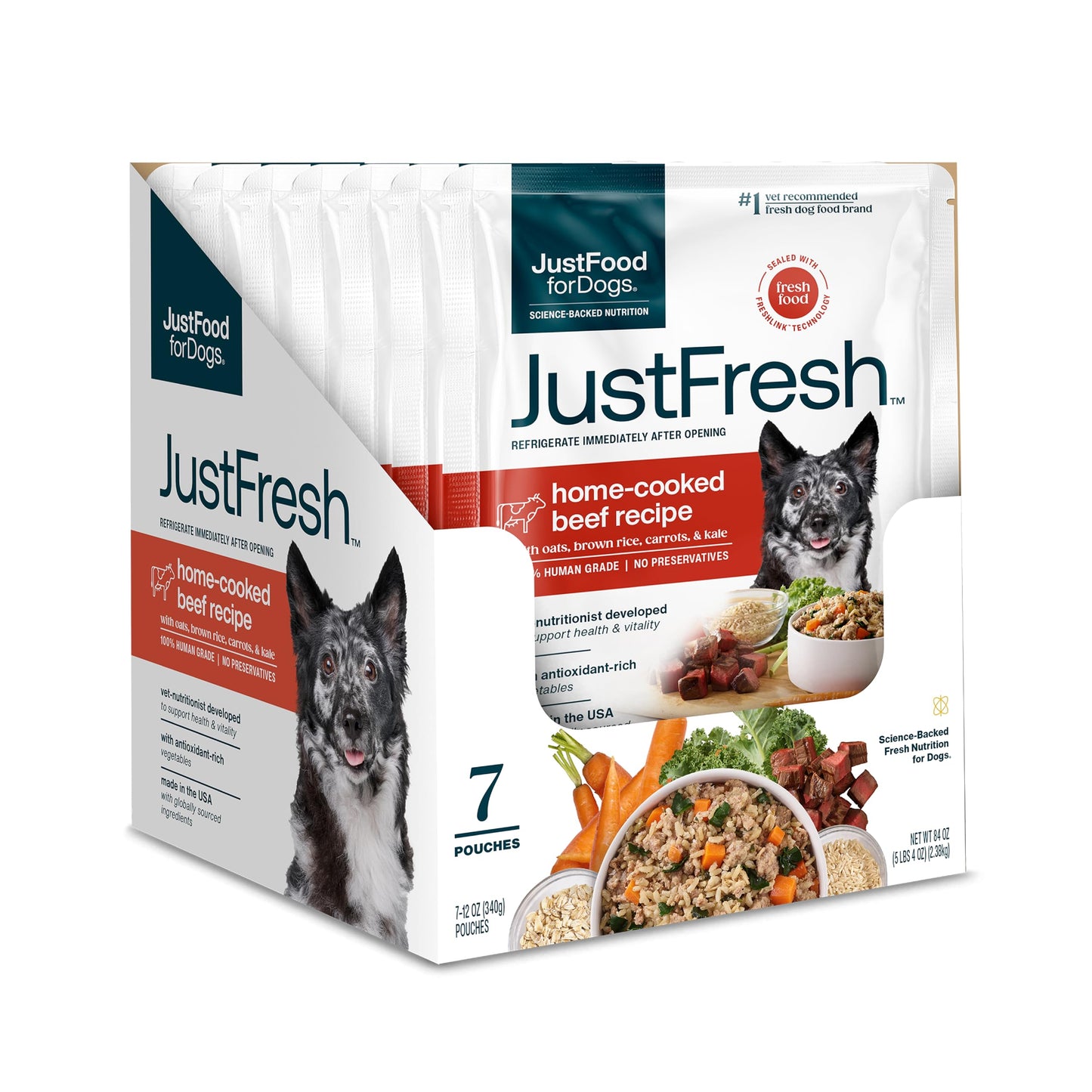 JustFoodForDogs JustFresh Wet Dog Food, Fresh Pet Meals and Toppers with No Preservatives, Resealable Package, Human Grade, Home-Cooked Chicken, 12 oz - 7 Pack