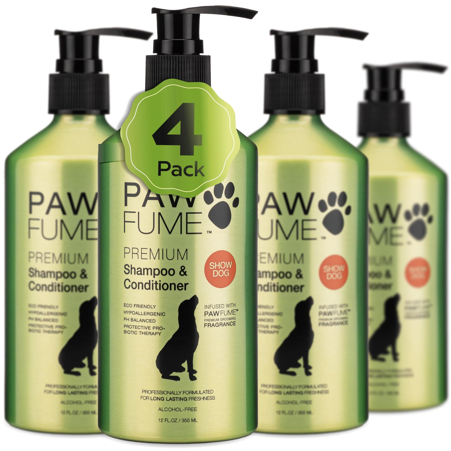 PAWFUME Deshedding Dog Shampoo and Conditioner, Show Dog, 1-Pack – Nourish & Detangle for Silky Soft Coat – Probiotic, Deep-Cleaning, pH-Balanced Formula – Salon-Quality Shampoo for Dogs