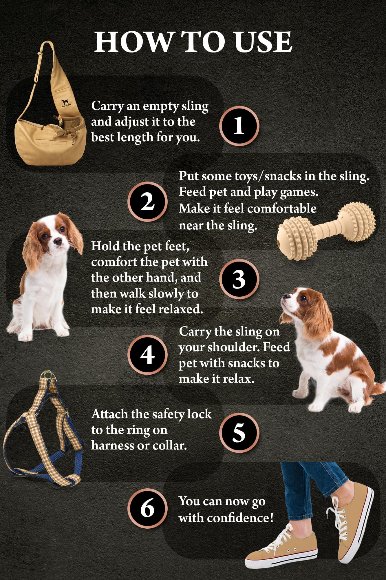 Noah & Paw Dog Sling Carrier for Small Dogs 5-18lb, Dog Sling for Small Dogs and Cats, Dog Carrier with Adjustable Padded Strap, Vegan Leather Lined with Fur, 3X Safety Features, Machine Washable