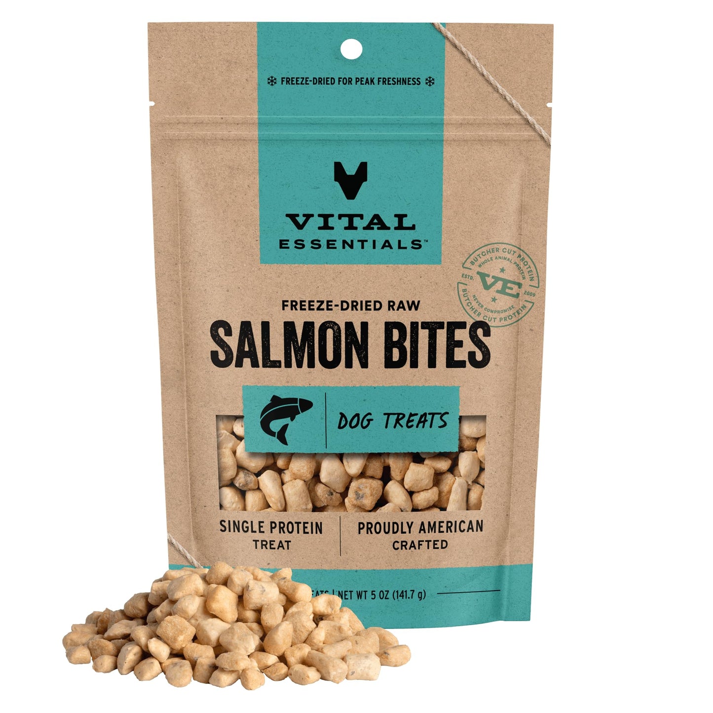 Vital Essentials Freeze Dried Dog Treats | Salmon Bites, Single Protein | Premium Quality | Grain Free Training Treats for Dogs, 2.5 oz Bag