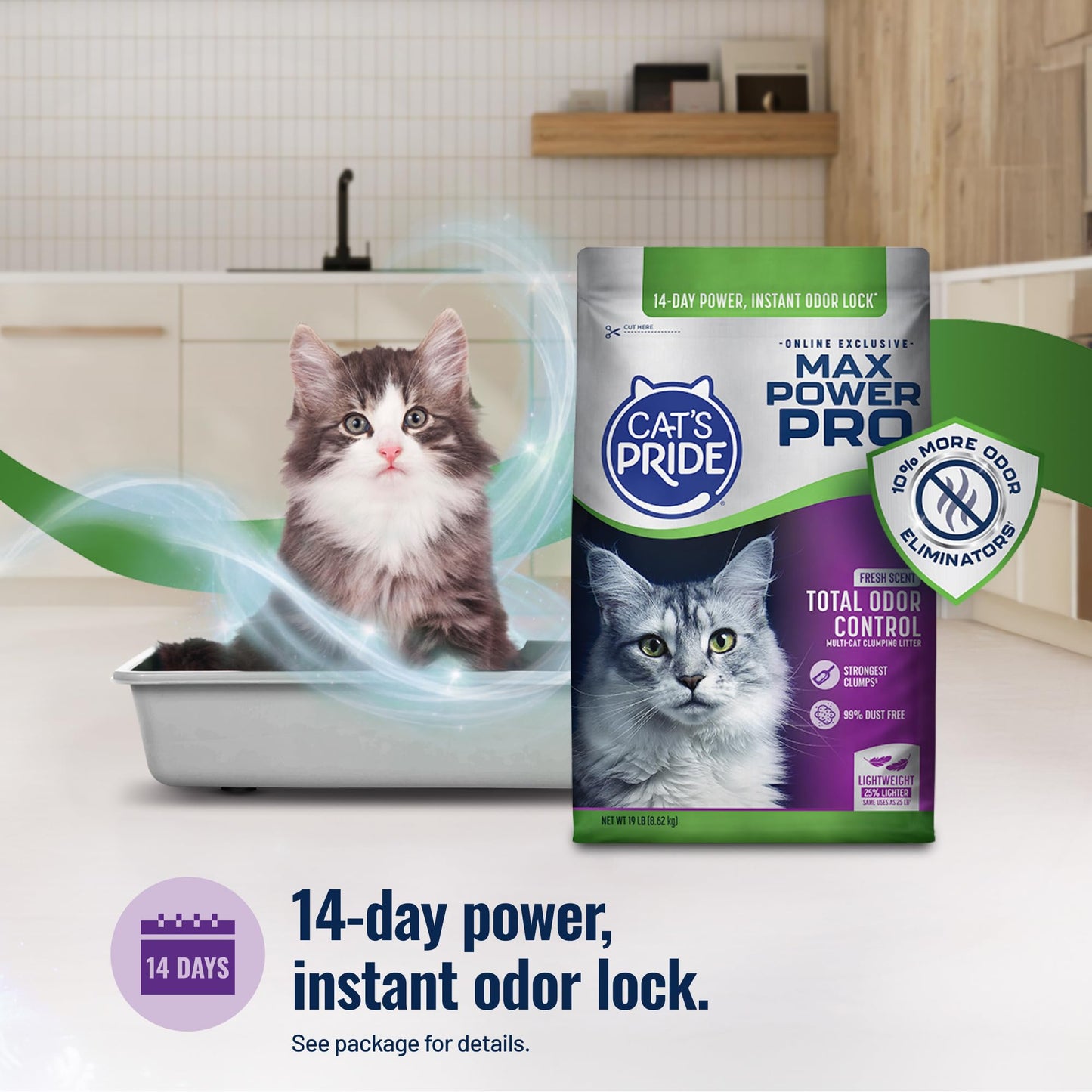 Cat's Pride Max Power: Total Odor Control - Up to 10 Days of Powerful Odor Control - Strong Clumping - 99% Dust Free - Multi-Cat Litter, Scented, 15 Pounds