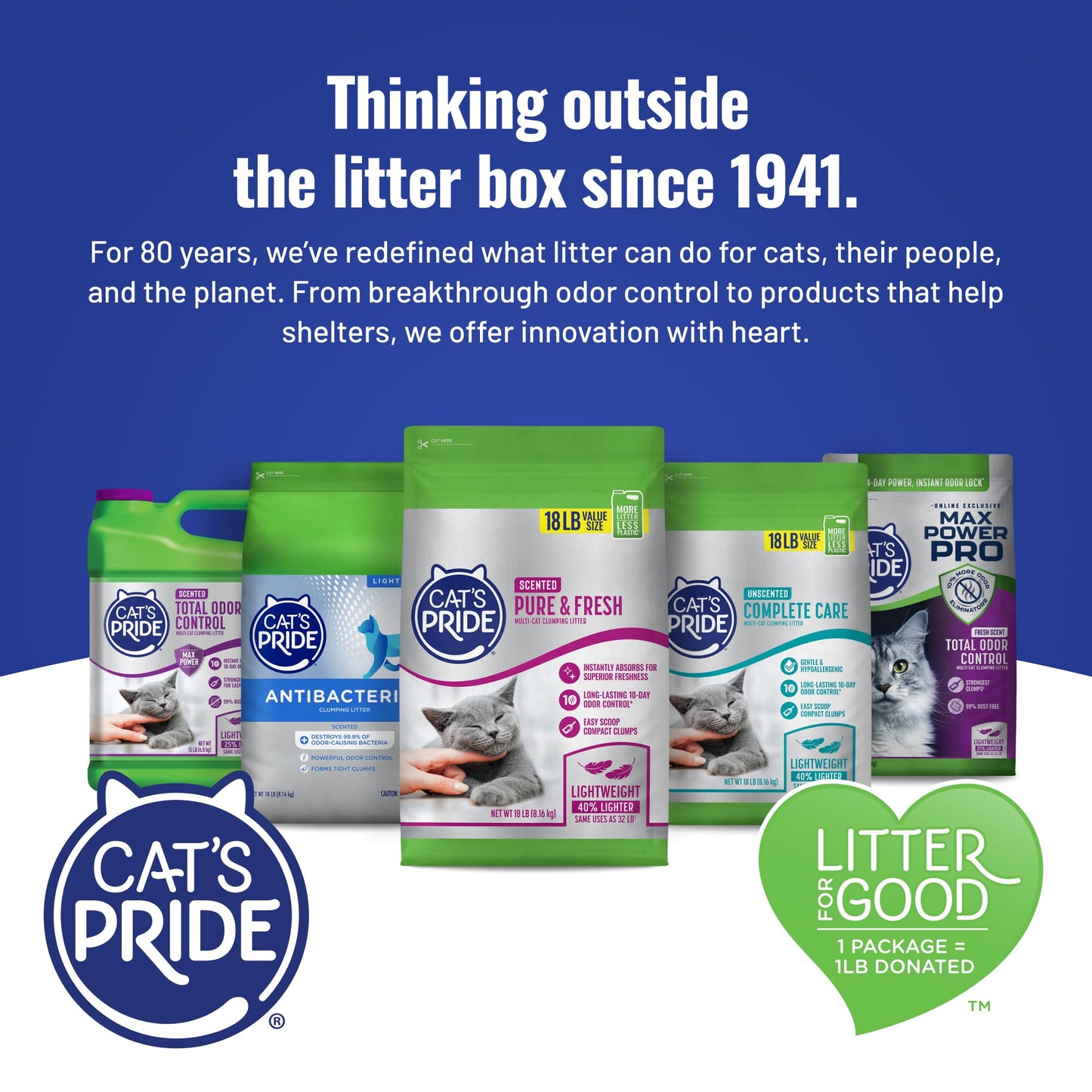 Cat's Pride Max Power: Total Odor Control - Up to 10 Days of Powerful Odor Control - Strong Clumping - 99% Dust Free - Multi-Cat Litter, Scented, 15 Pounds
