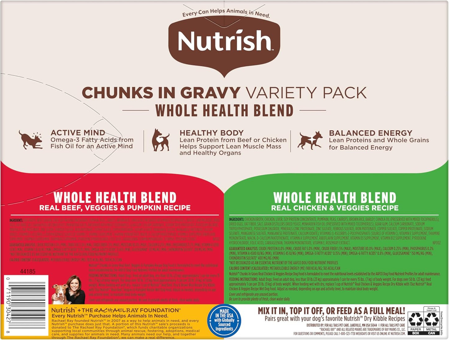 Nutrish Rachael Ray Wet Dog Food Chunks in Gravy Real Chicken & Veggies Recipe, 13 oz. Can, 12 Count