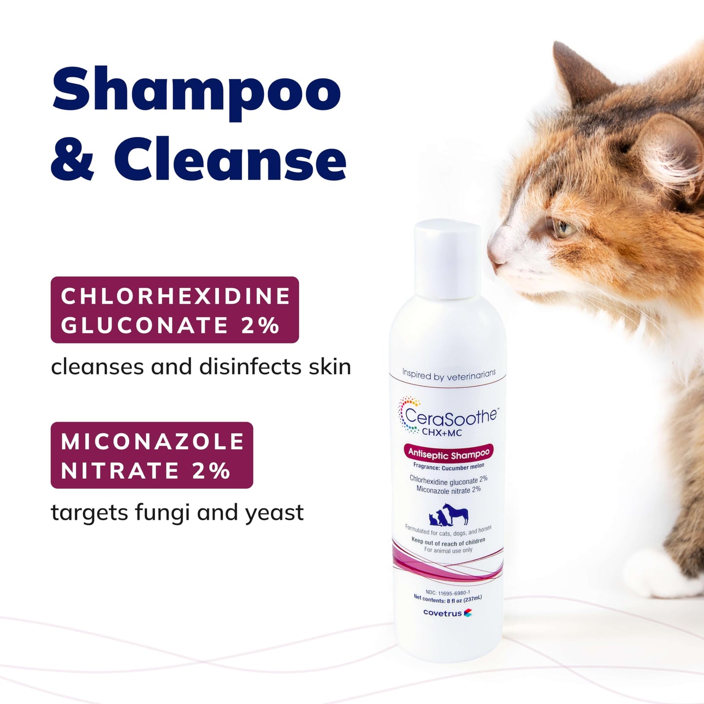 CeraSoothe® CHX+MC Antiseptic Shampoo for Dogs, Cats & Horses – Skin Cleansing with Chlorhexidine & Miconazole 8 oz