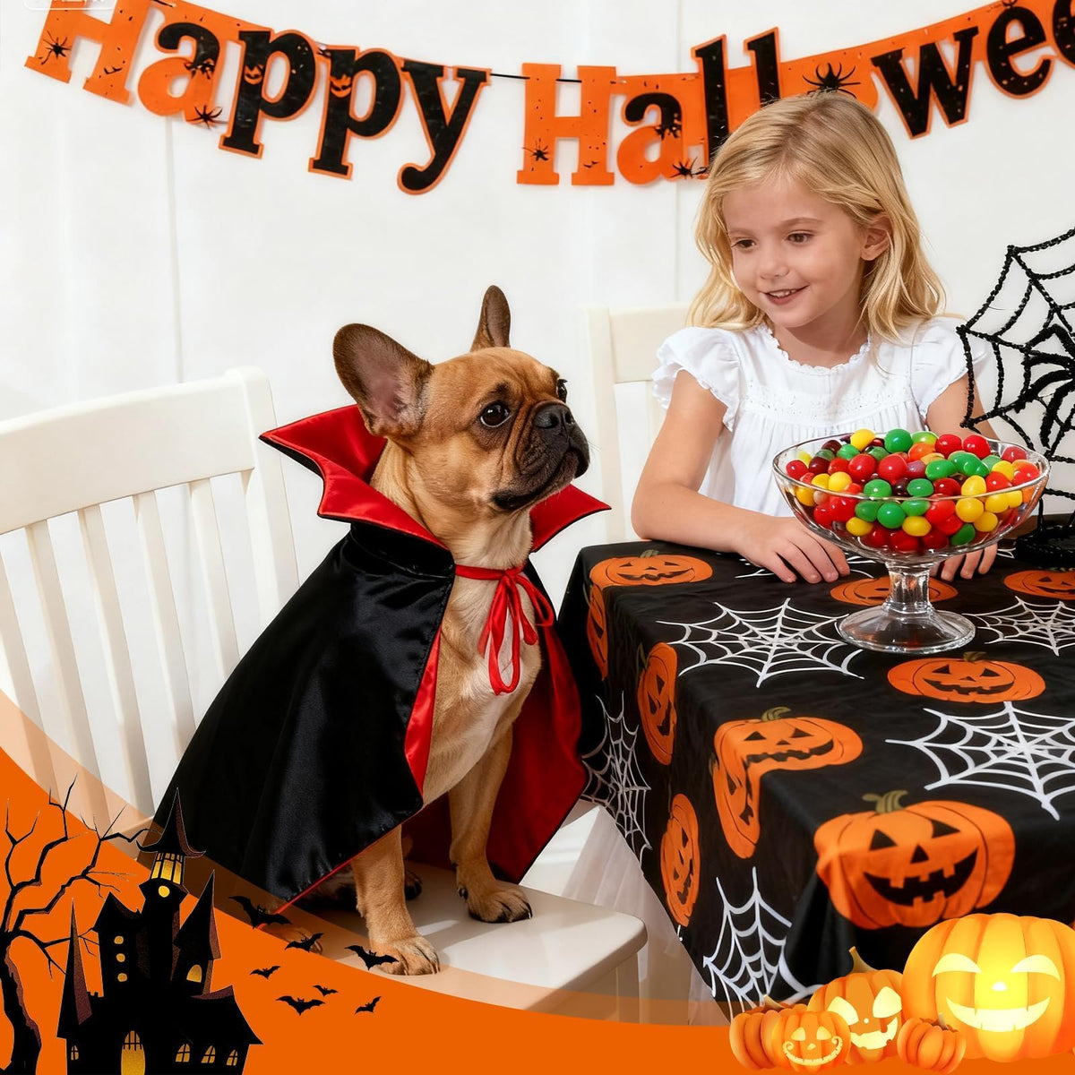 Olanrun Dog Costume - Dog Halloween Costumes Vampire Cloak, Wizard Outfit, Witch Cosplay Apparel Cape - Funny Party Dress Up Halloween Pet Costumes for Small Dogs, Cats (Black Red)