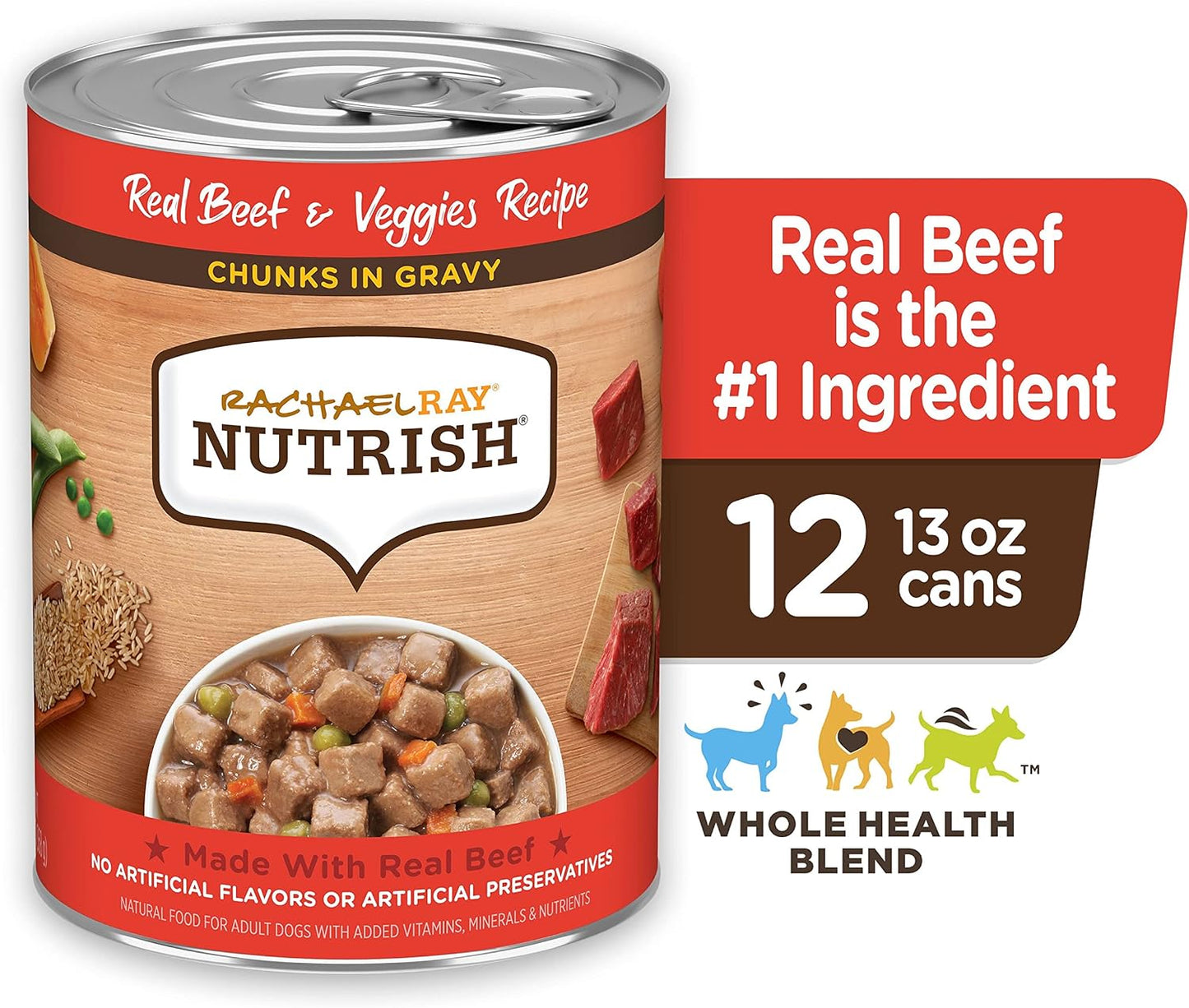 Nutrish Rachael Ray Wet Dog Food Chunks in Gravy Real Chicken & Veggies Recipe, 13 oz. Can, 12 Count