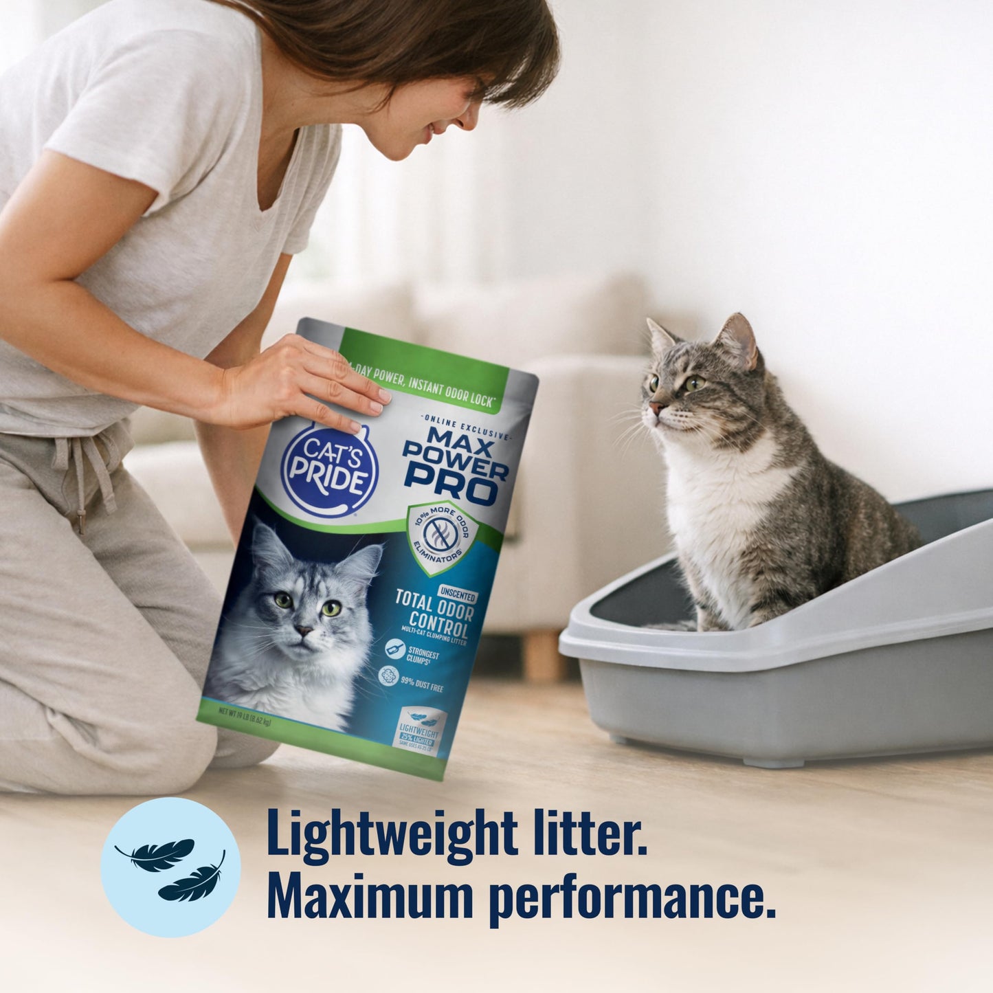 Cat's Pride Max Power: Total Odor Control - Up to 10 Days of Powerful Odor Control - Strong Clumping - 99% Dust Free - Multi-Cat Litter, Scented, 15 Pounds