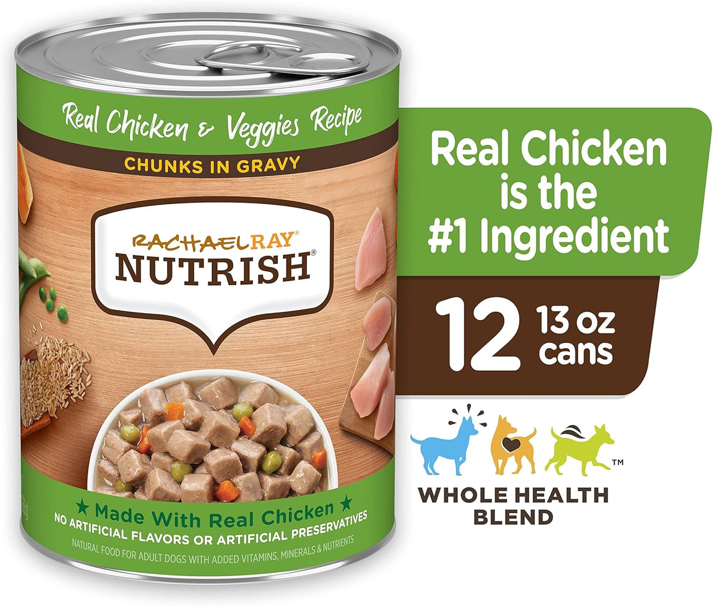 Nutrish Rachael Ray Wet Dog Food Chunks in Gravy Real Chicken & Veggies Recipe, 13 oz. Can, 12 Count