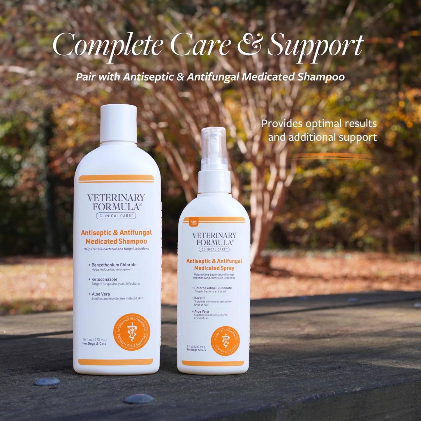 Veterinary Formula Clinical Care Antiseptic & Antifungal Medicated Shampoo and Spray for Dogs and Cats - Helps Alleviate Scaly, Greasy, or Red Skin - Paraben, Dye, and Soap Free, 2 Pack Bundle