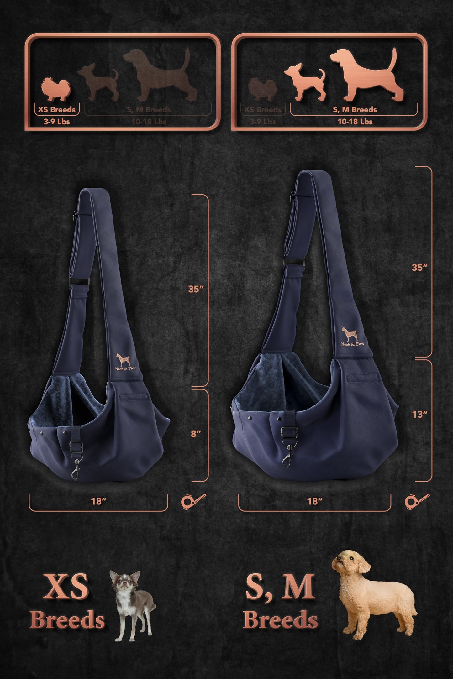 Noah & Paw Dog Sling Carrier for Small Dogs 5-18lb, Dog Sling for Small Dogs and Cats, Dog Carrier with Adjustable Padded Strap, Premium Twill, Lined with Fur, Double Safety Feature, Machine Washable
