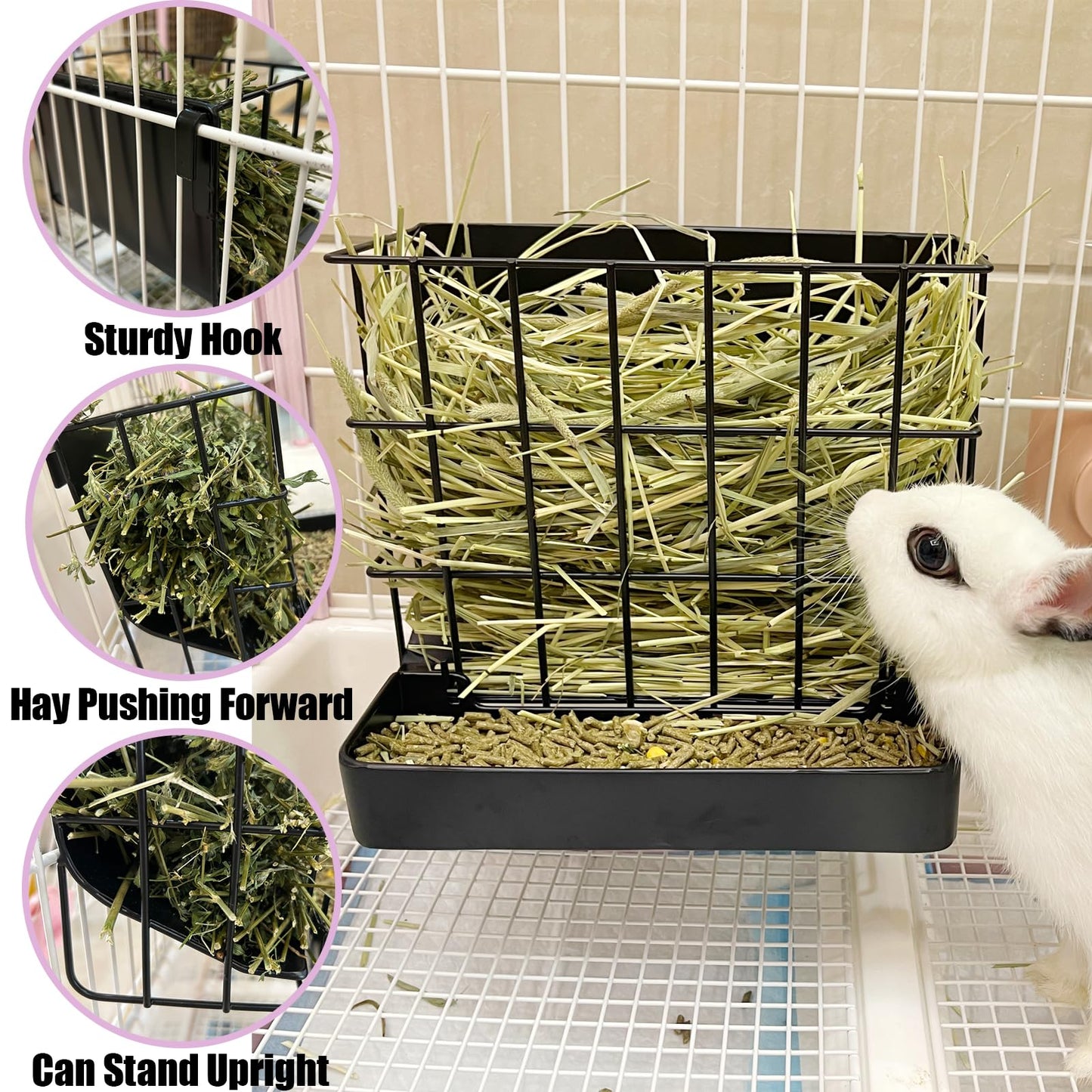 Guinea Pig Hay Feeder，Rabbit Hay Feeder with Heavy-Duty Metal Frame Hay Holder，for Bunny, Guinea Pigs,Chinchillas-6.9x4.7x6.6 inch