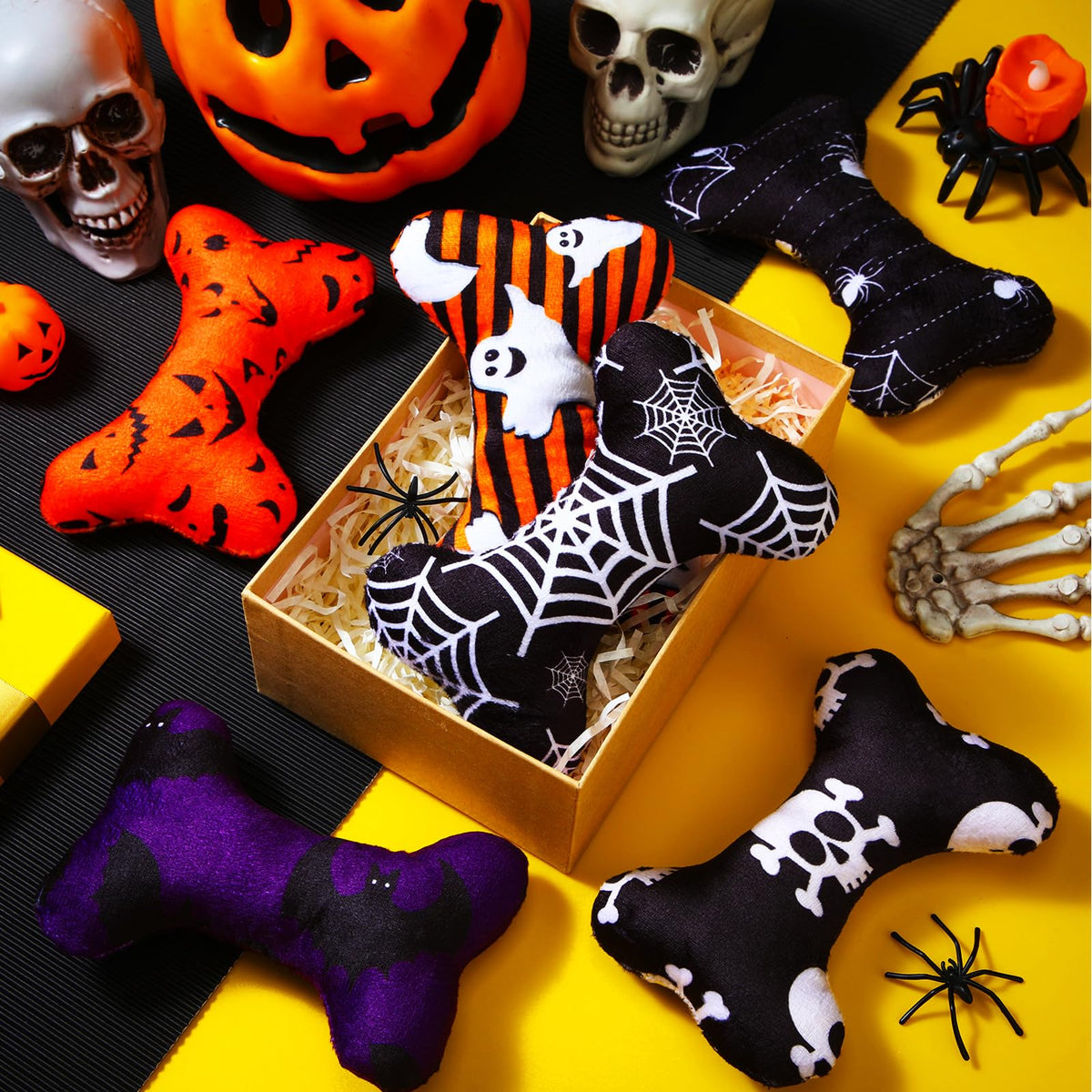 6 Pcs Fall Dog Toys Bone Shaped Thanksgiving Dog Chew Toy