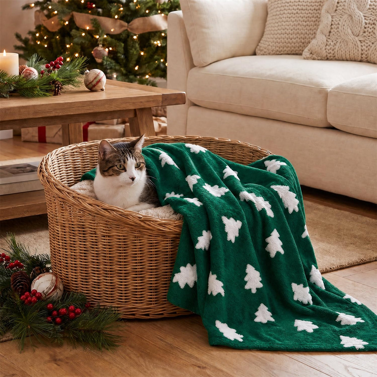 Horaldaily Red Christmas Trees Shape 3D Textured Pets Blanket 20x30