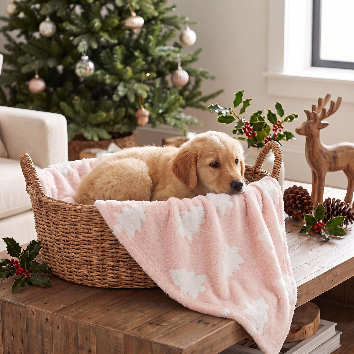 Horaldaily Red Christmas Trees Shape 3D Textured Pets Blanket 20x30