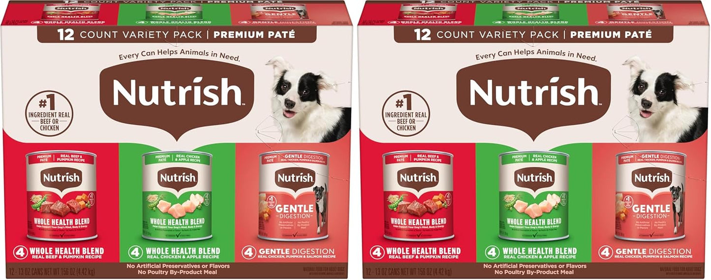 Nutrish Real Beef & Pumpkin Recipe Whole Health Blend Premium Paté Wet Dog Food, 13 oz. Can, 12 Count, Packaging May Vary (Rachael Ray)