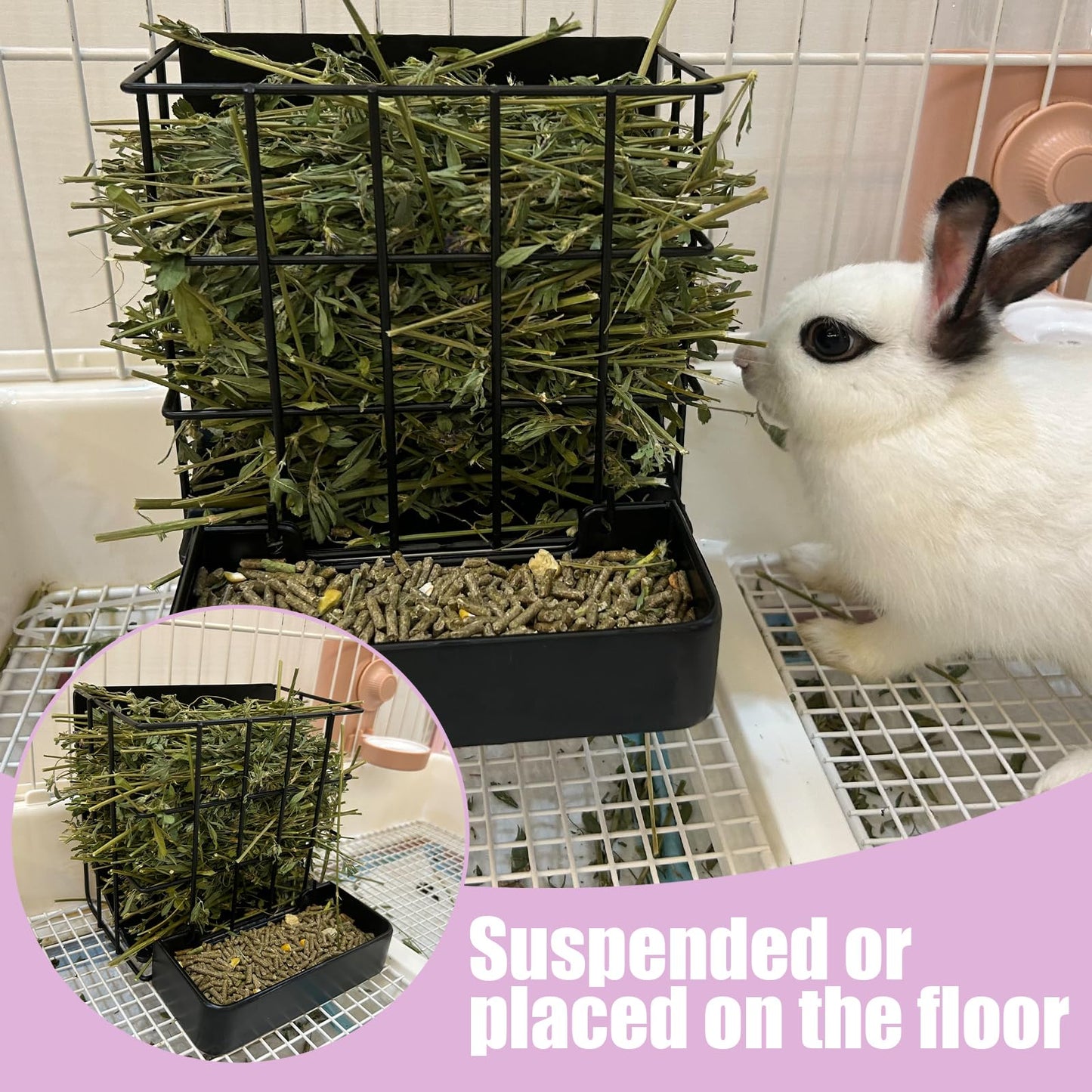 Guinea Pig Hay Feeder，Rabbit Hay Feeder with Heavy-Duty Metal Frame Hay Holder，for Bunny, Guinea Pigs,Chinchillas-6.9x4.7x6.6 inch