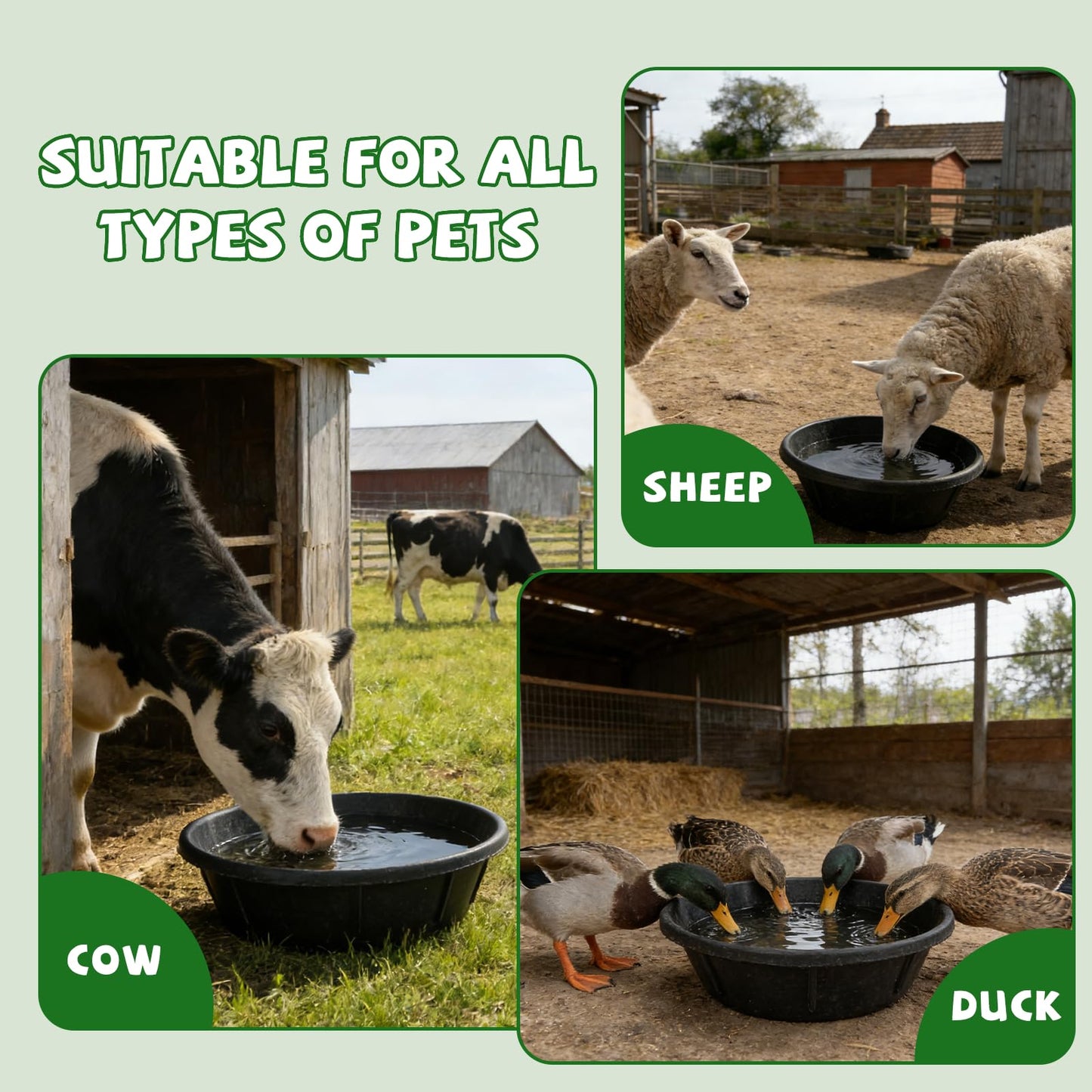 2Pcs Rubber Feed Pan, 1 Gallon Horse Feed Bucket Utility Feed Bucket, 10.6 x 4.1Inches Rubber Bowl Chicken Dust Bath Livestock Water Bowl for Pig Goat Chicken Dogs Farm Small Animal