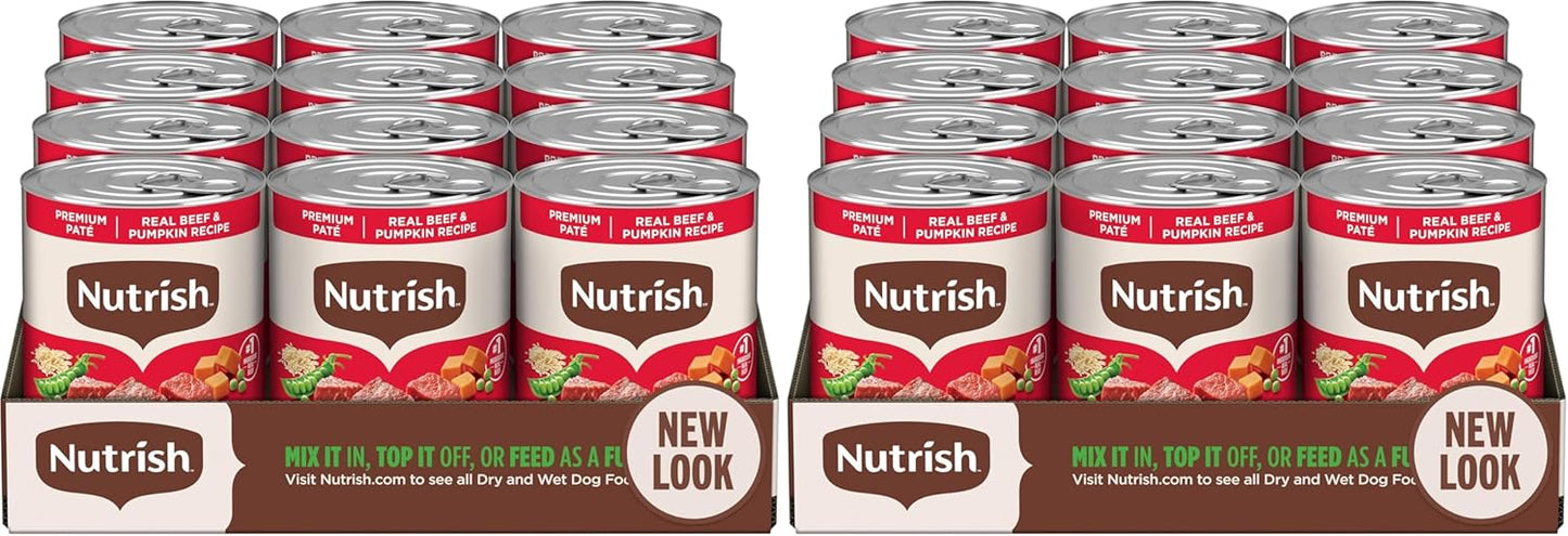 Nutrish Real Beef & Pumpkin Recipe Whole Health Blend Premium Paté Wet Dog Food, 13 oz. Can, 12 Count, Packaging May Vary (Rachael Ray)