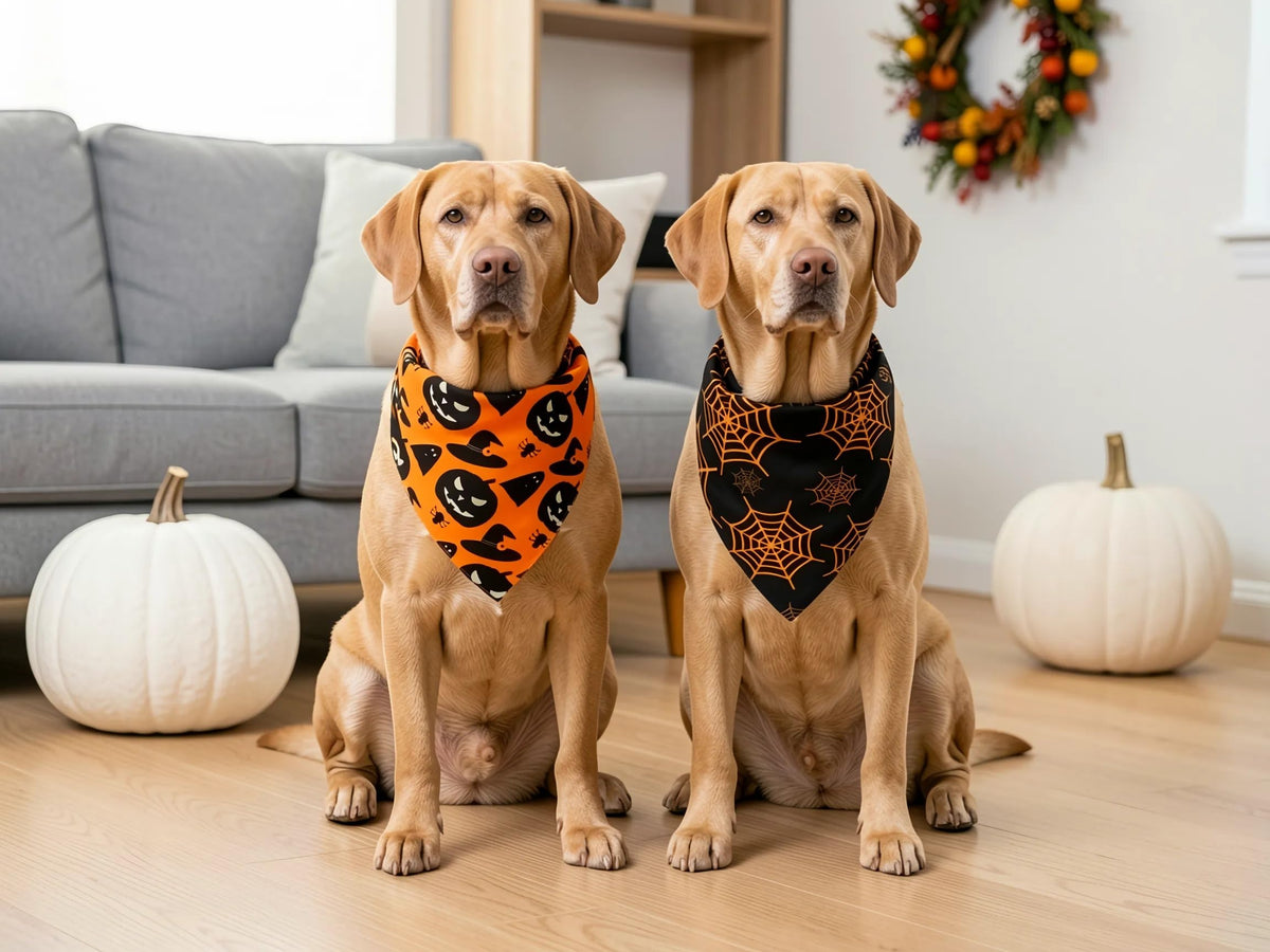 Christmas Dog Bandanas 2PCS-Large,Red-Green Plaid Scarf w/Tassels for Dogs