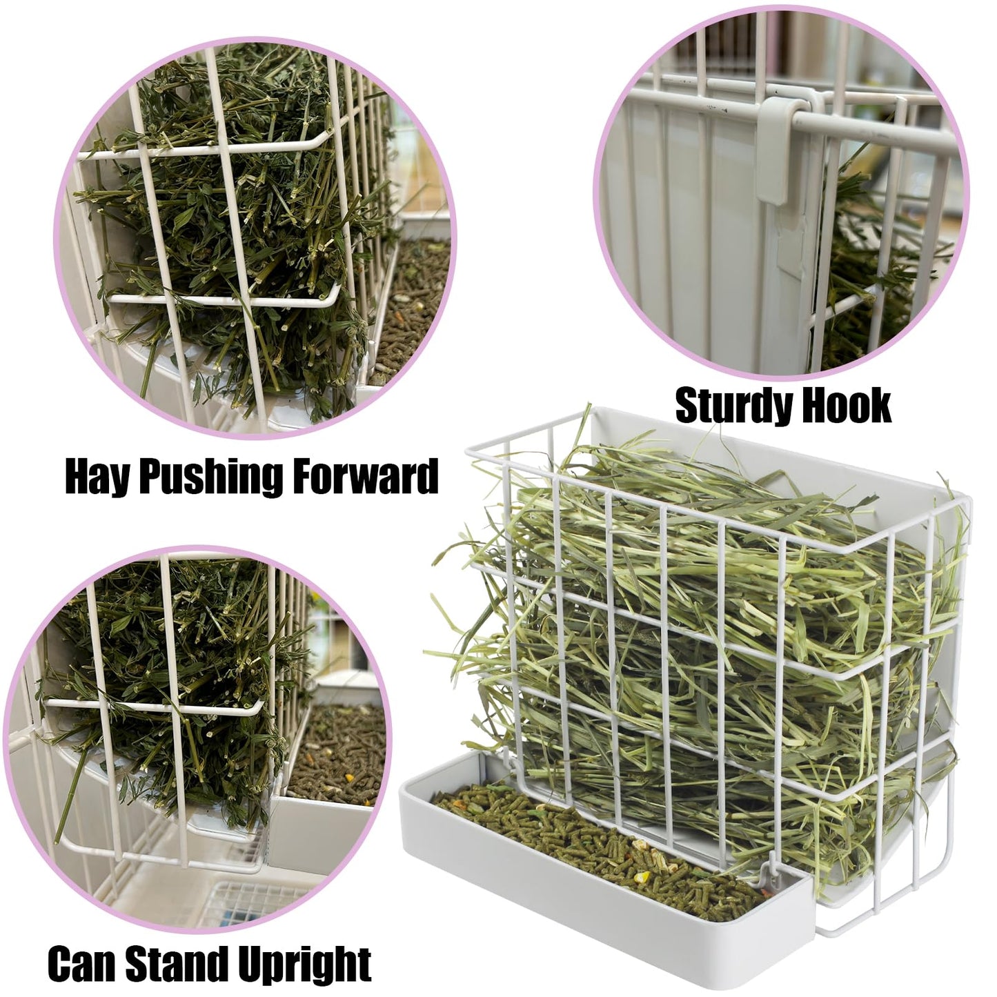 Guinea Pig Hay Feeder，Rabbit Hay Feeder with Heavy-Duty Metal Frame Hay Holder，for Bunny, Guinea Pigs,Chinchillas-6.9x4.7x6.6 inch