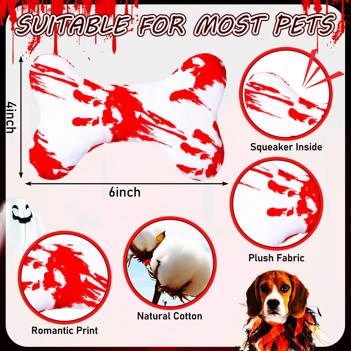 6 Pcs Fall Dog Toys Bone Shaped Thanksgiving Dog Chew Toy